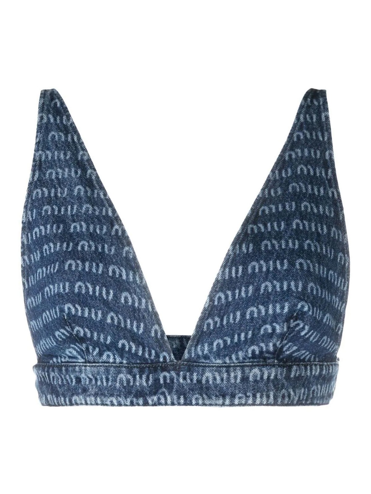 スーツ MiuMiu FW24 Denim crop top (GWT055SOOO139H F0AI7) Miu Miu logo-embroidered Cropped Denim Shirt | Blue | FARFETCH
