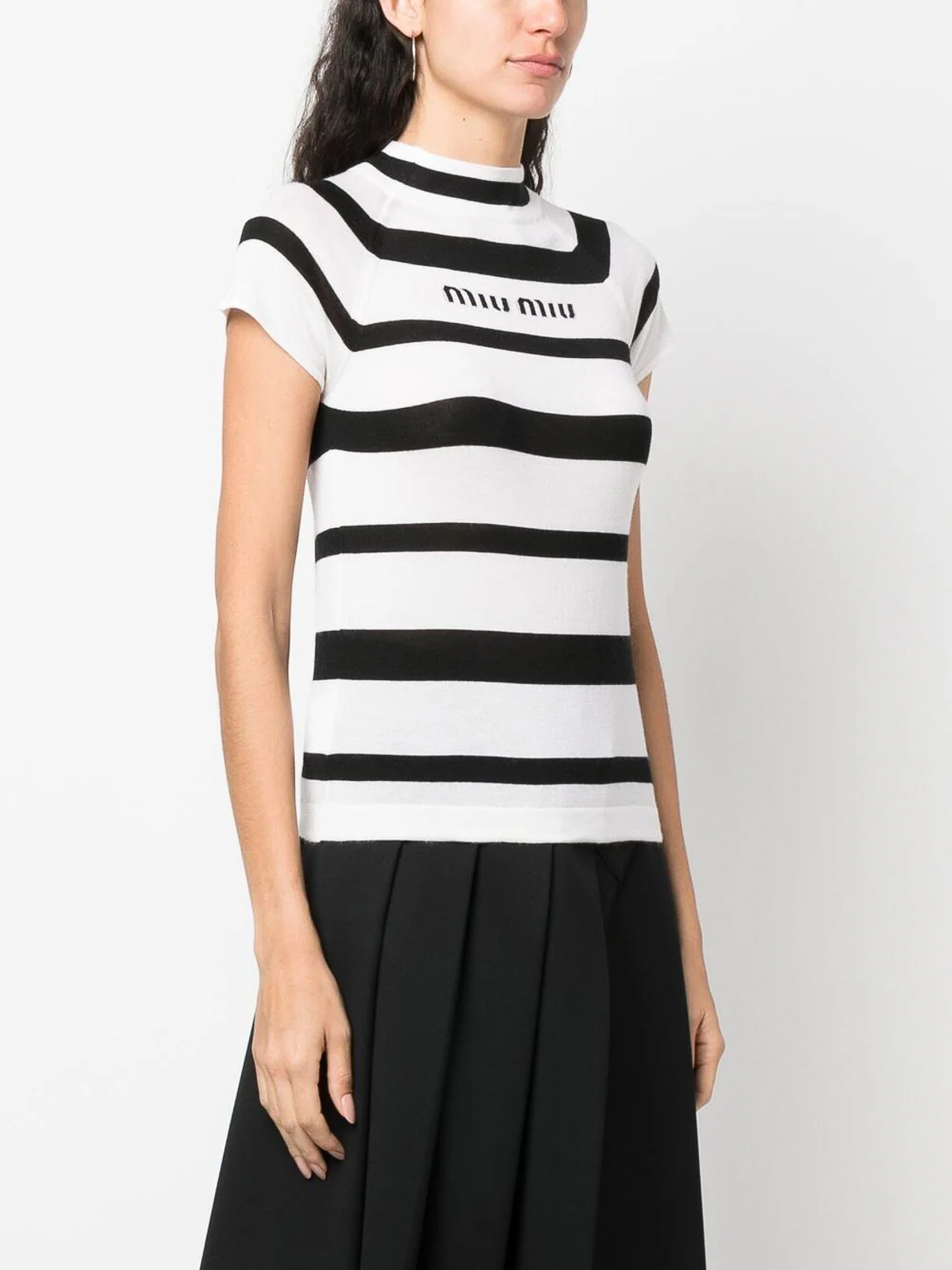 Miu Miu Miu miu logo stripe-pattern knitted top Miu Miu Miu miu logo stripe-pattern knitted top