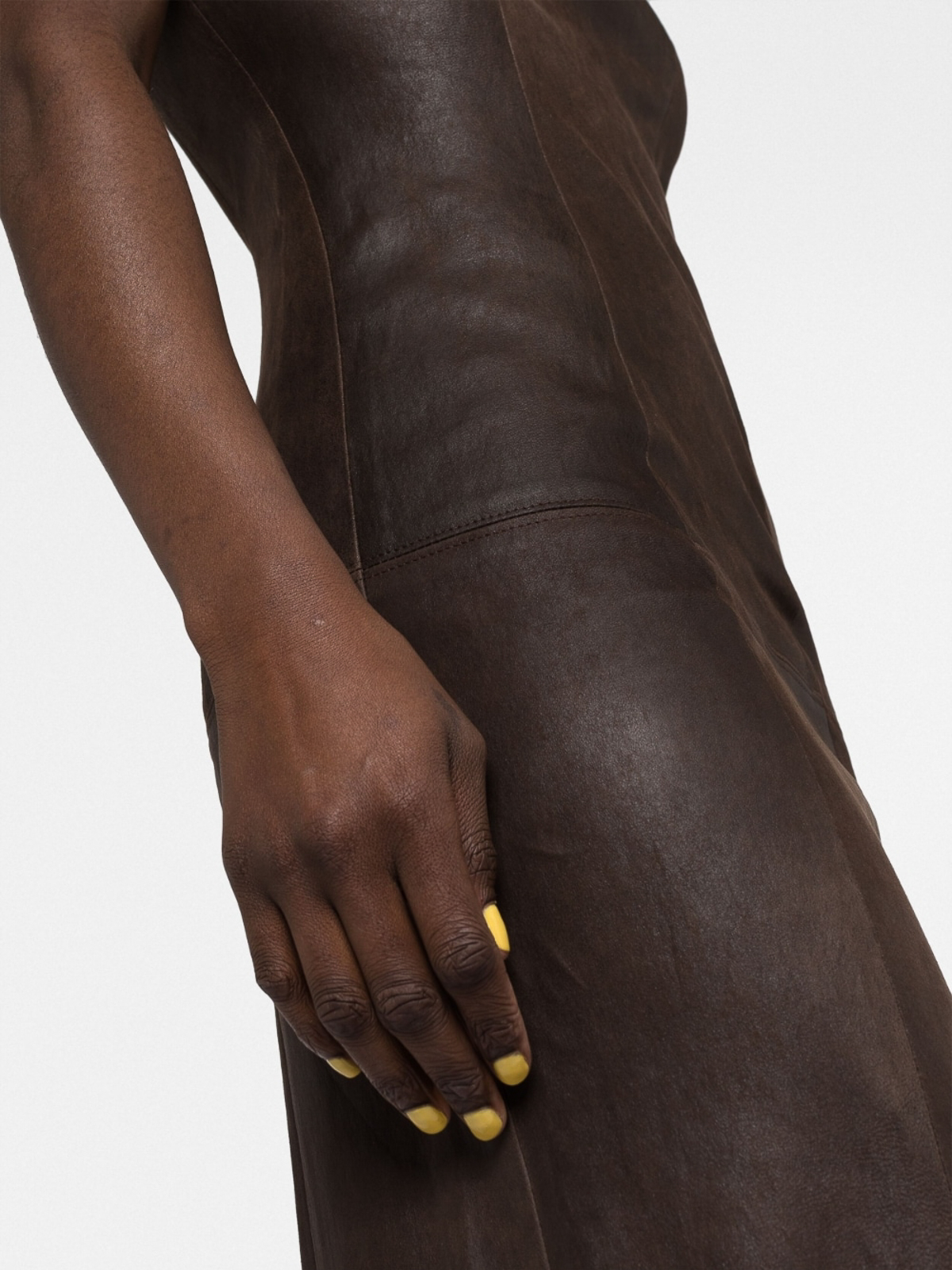 Ludovic De Saint Sernin Stretch leather long bustier dress|LDSSSS23DR04BROWN