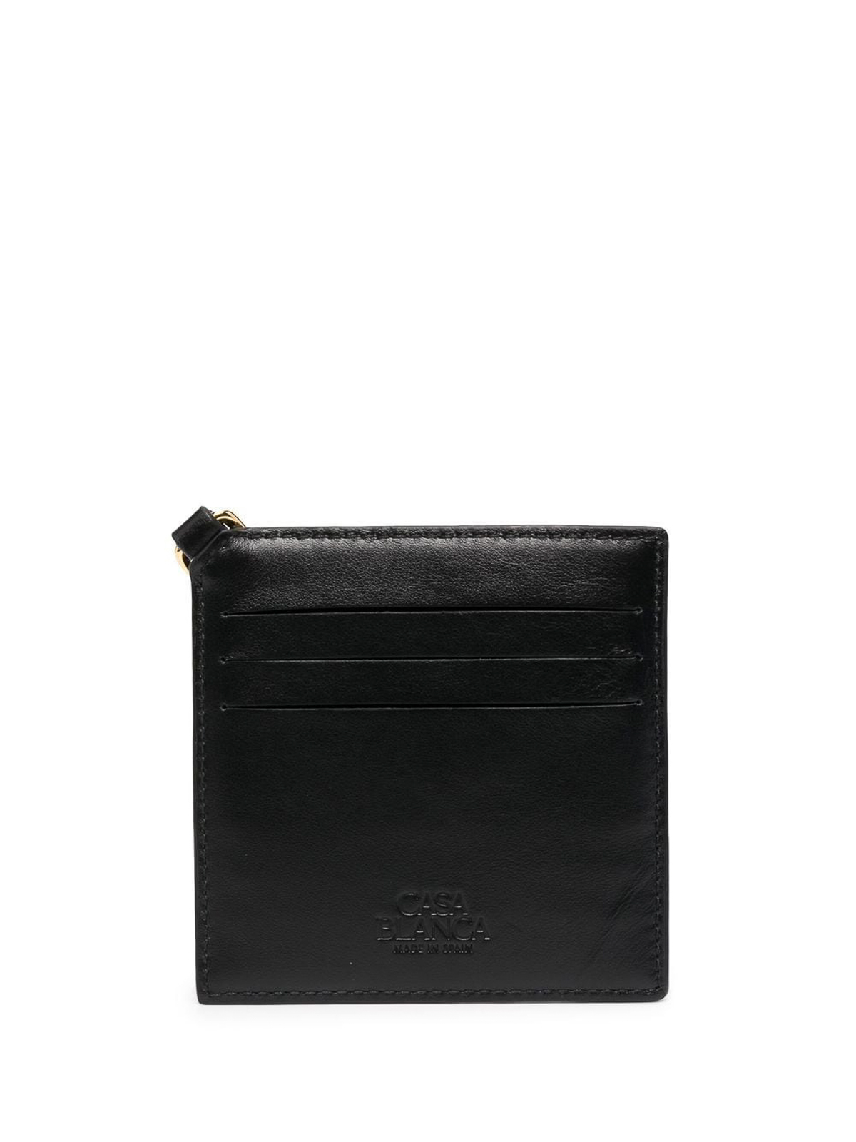 Rockstud Calfskin Card Holder With Neck Strap for Man in Black