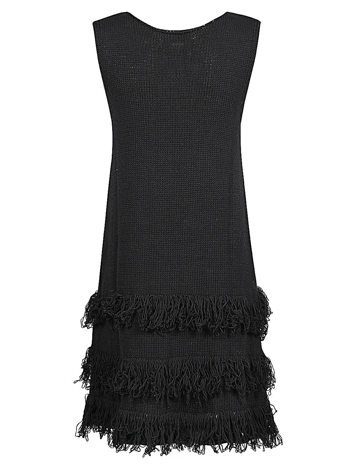 Shop Skill&genes Fringed Short Dress In Black