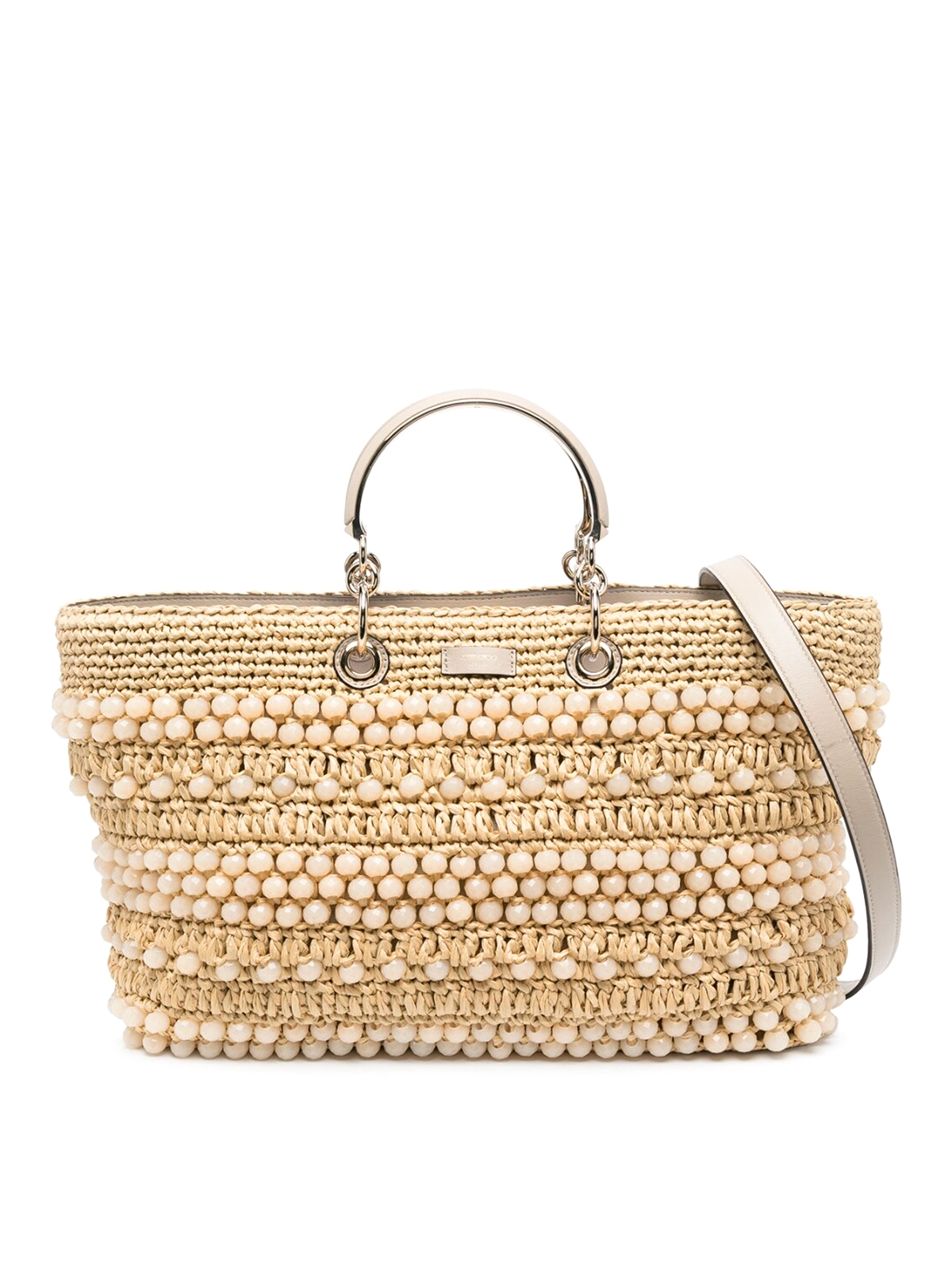 Beige Bombon braided-handle woven leather bag