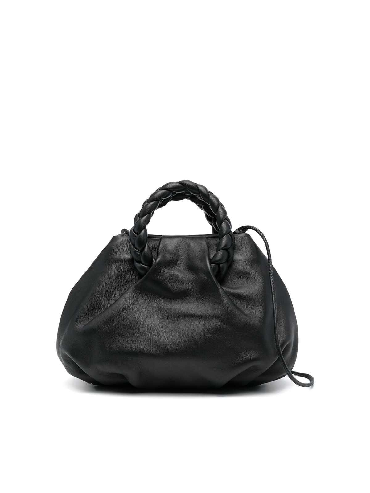 Hereu Bombon Braided Handle Leather Handbag In Black