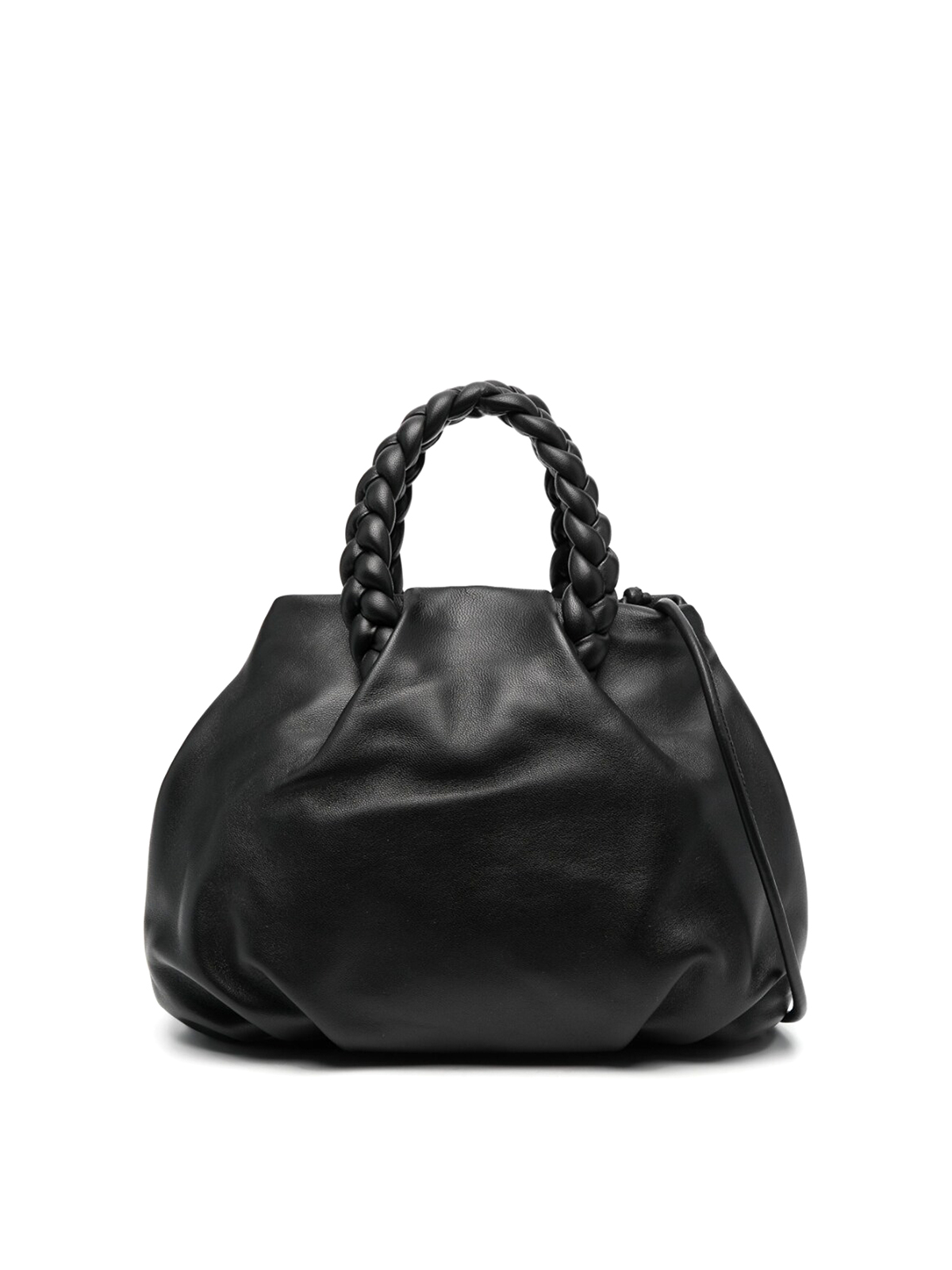 Hereu Bombon Medium Braided Handle Leather Handbag In Black