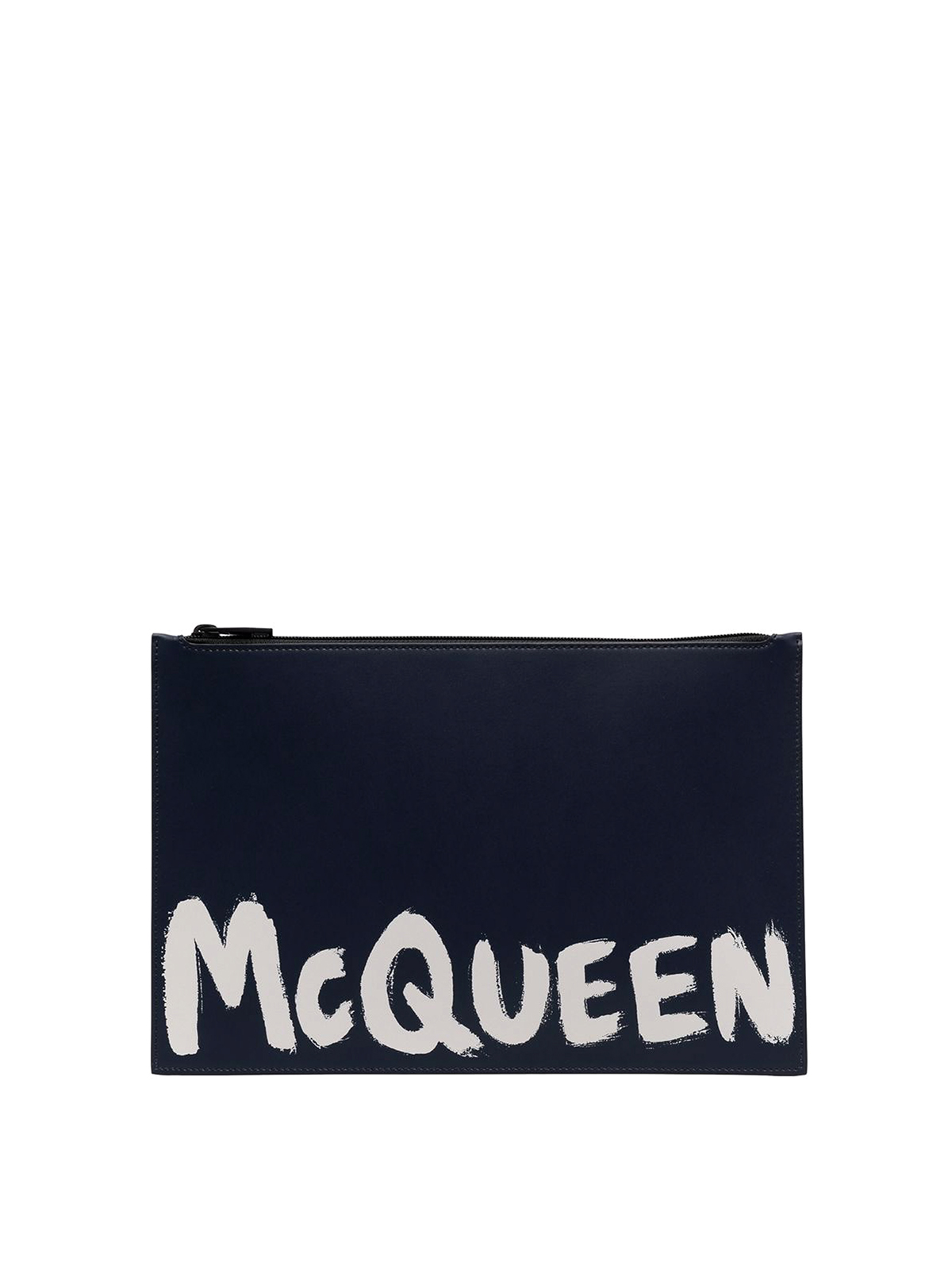 Alexander Mcqueen Logo Graffiti Leather Pouch In Azul