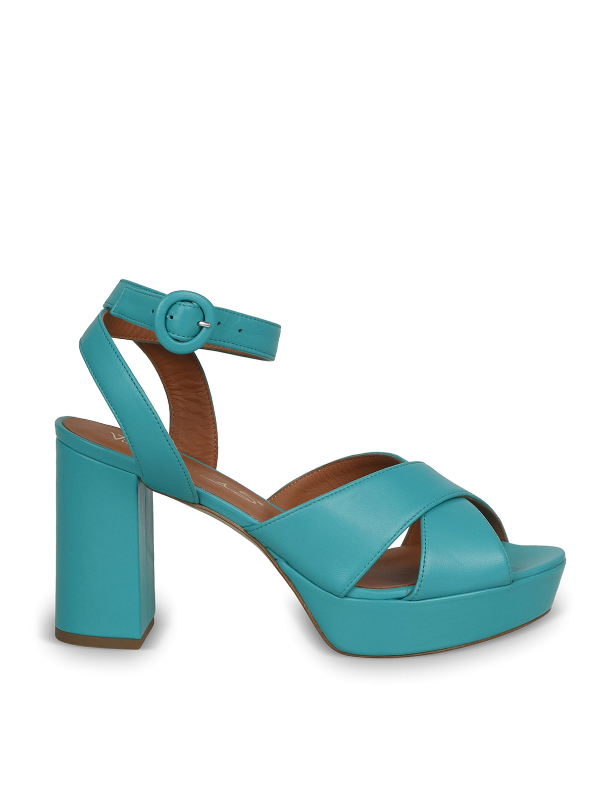 Via Roma 15 Leather Platform Sandals In Green