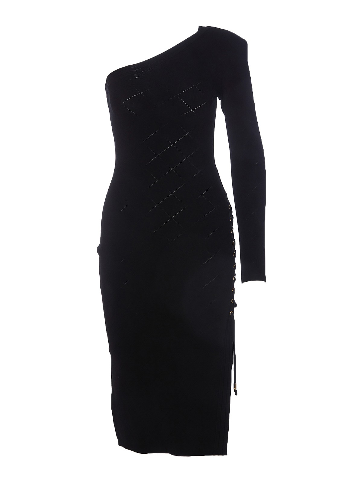 Shop Elisabetta Franchi One Shoulder Midi Dress In Black