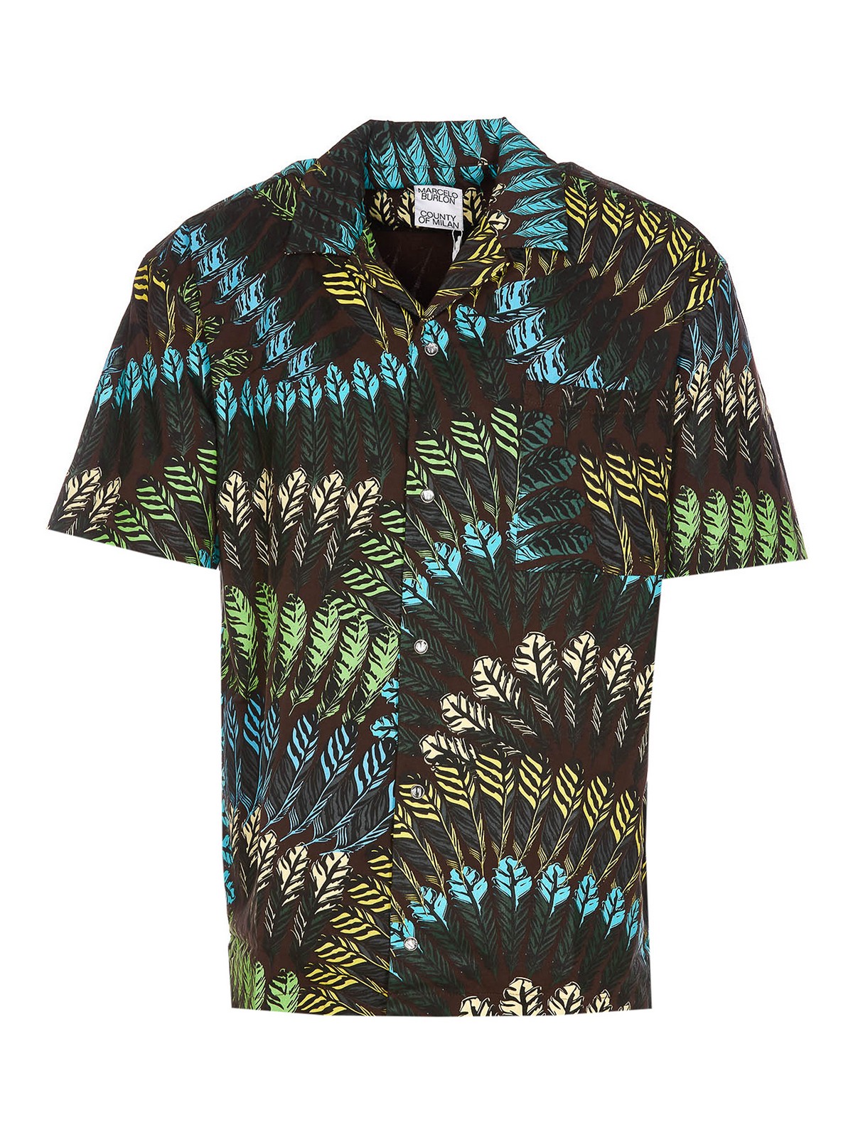 Shop Marcelo Burlon County Of Milan Aop Feathers Hawaii Print Shirt In Brown