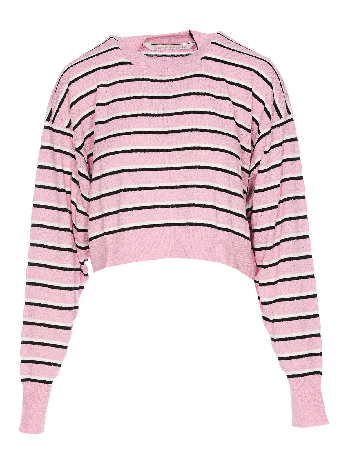 Shop Palm Angels Striped Knit Crop Sweater In Nude & Neutrals