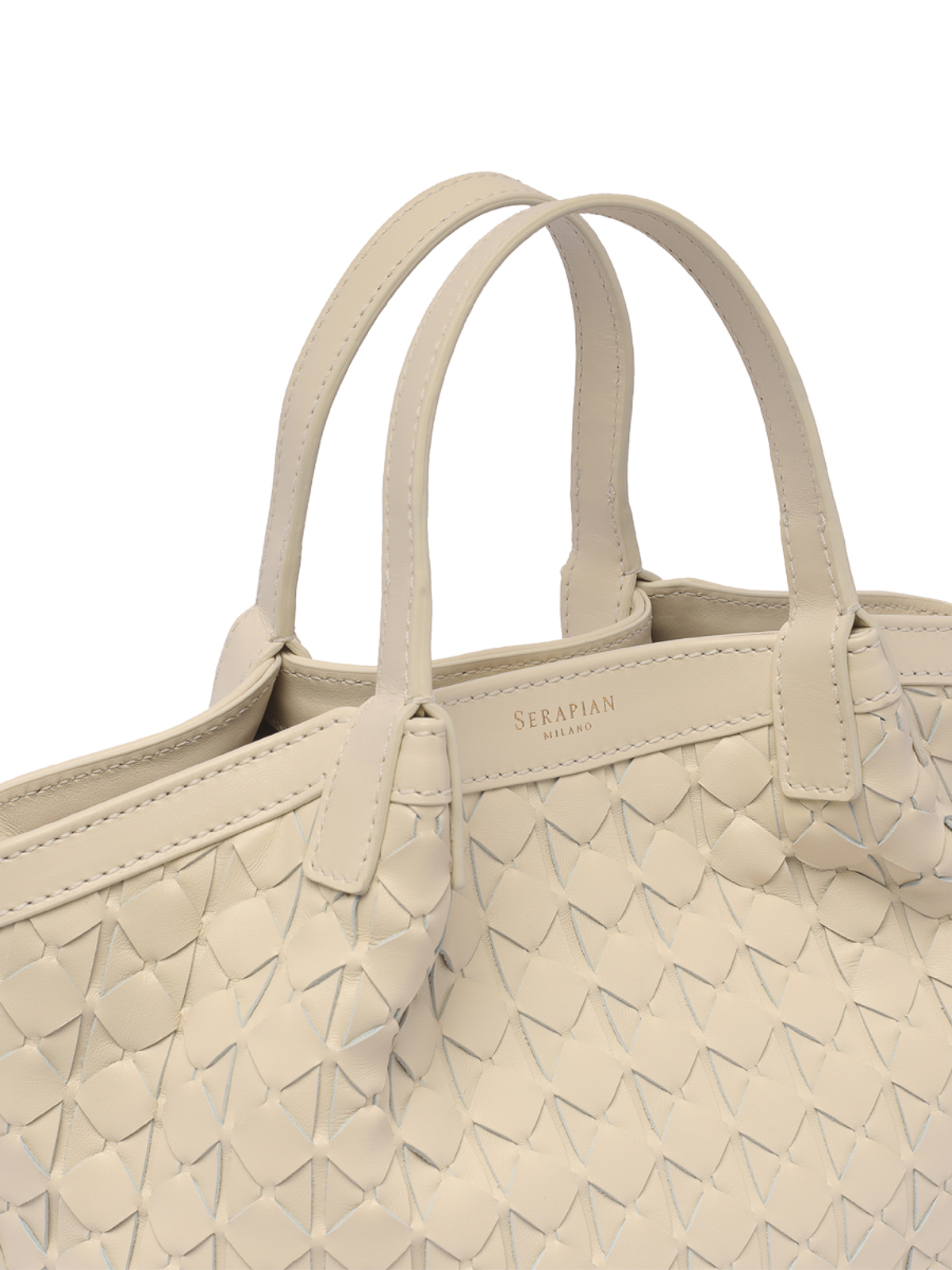 Serapian Small Secret Tote Bag in Mosaico, Woman, Off-White