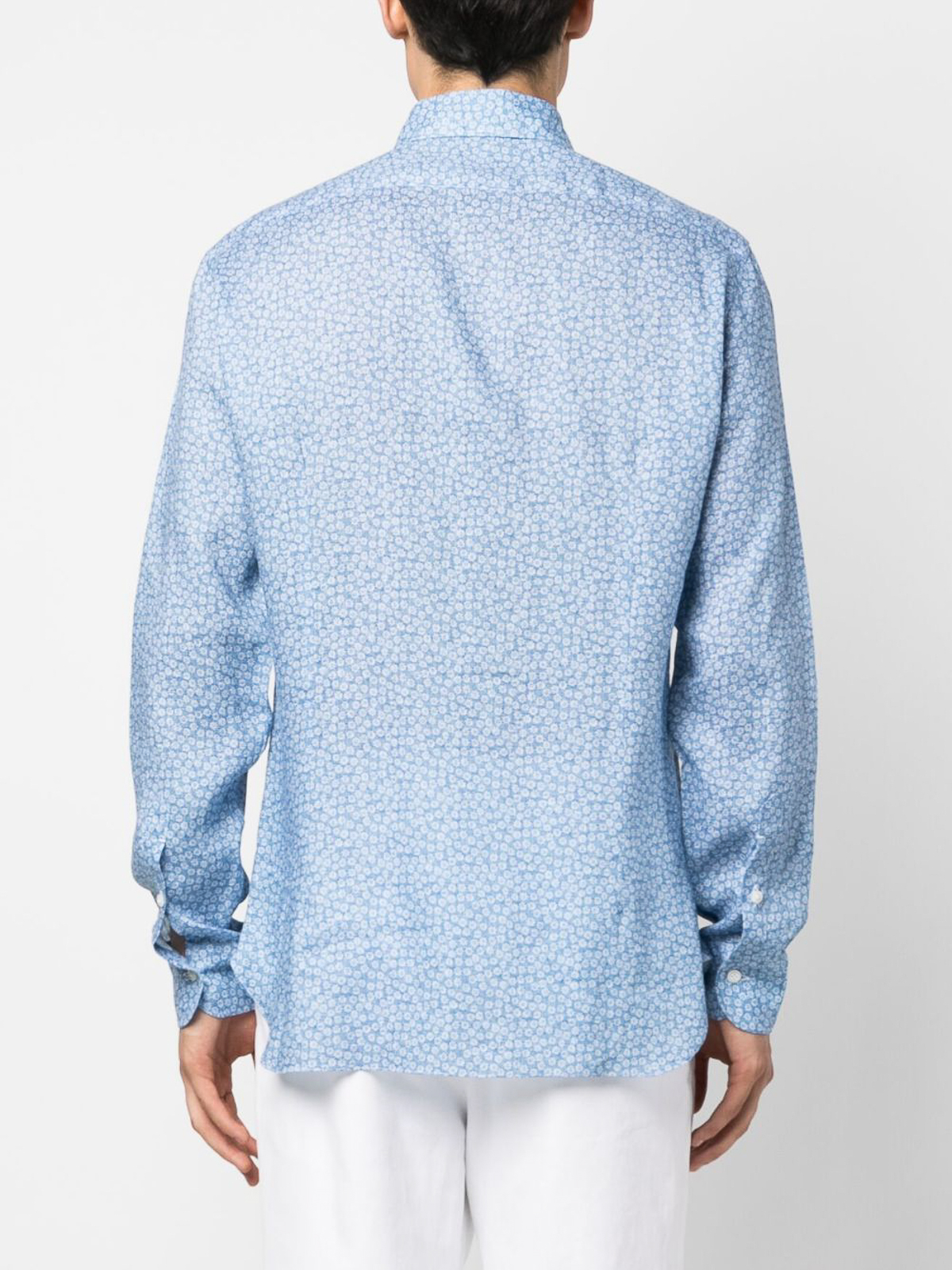 Shop Barba Floral-print Linen Shirt In Blue