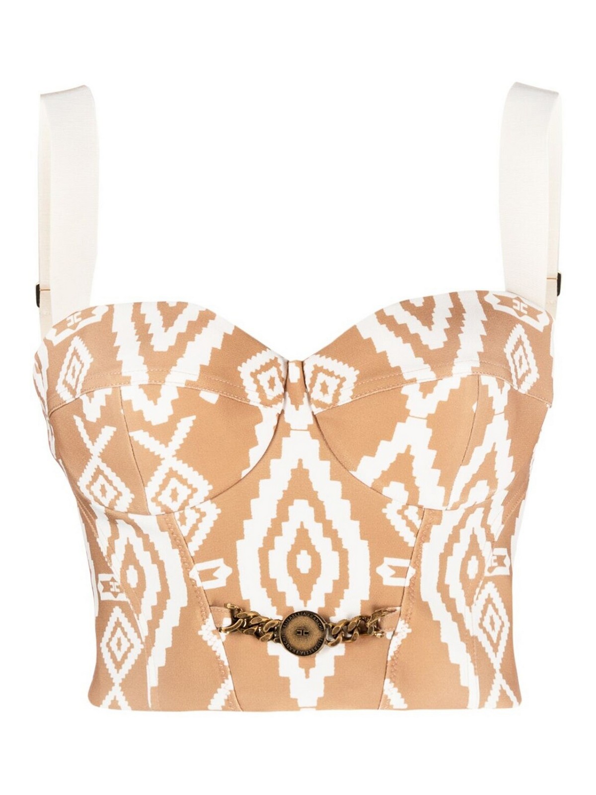 Elisabetta Franchi Abstract-print crop top - White|TO01932E2M86