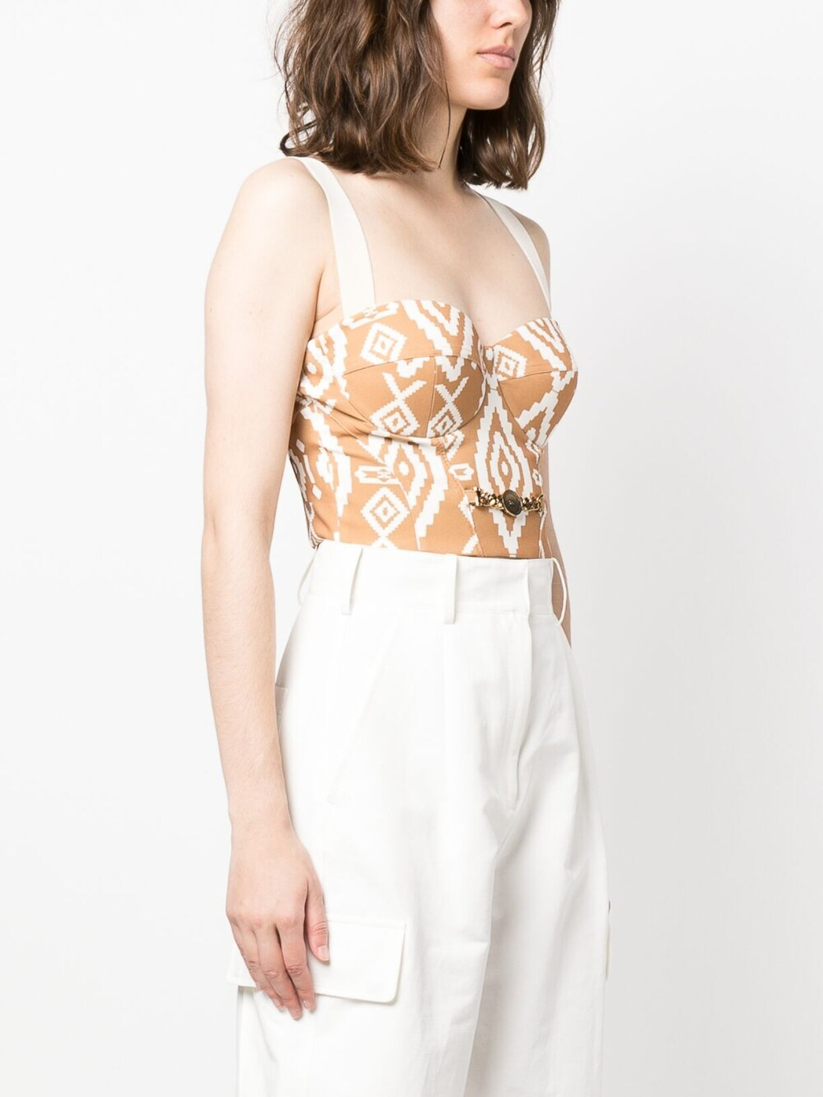 Elisabetta Franchi Abstract-print crop top - White|TO01932E2M86