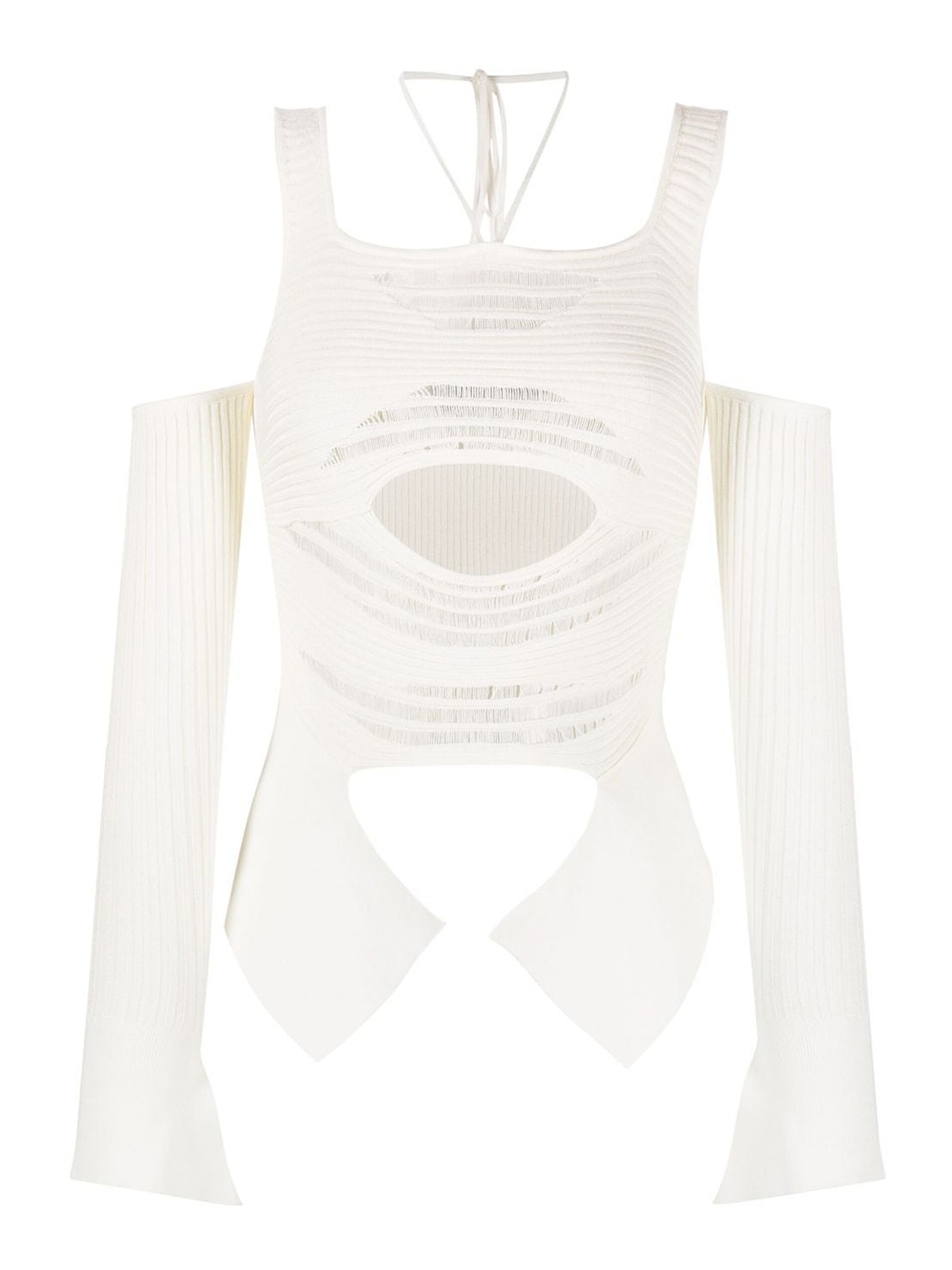 Andreädamo Cut-out Square-neck Knitted Top In Blanco