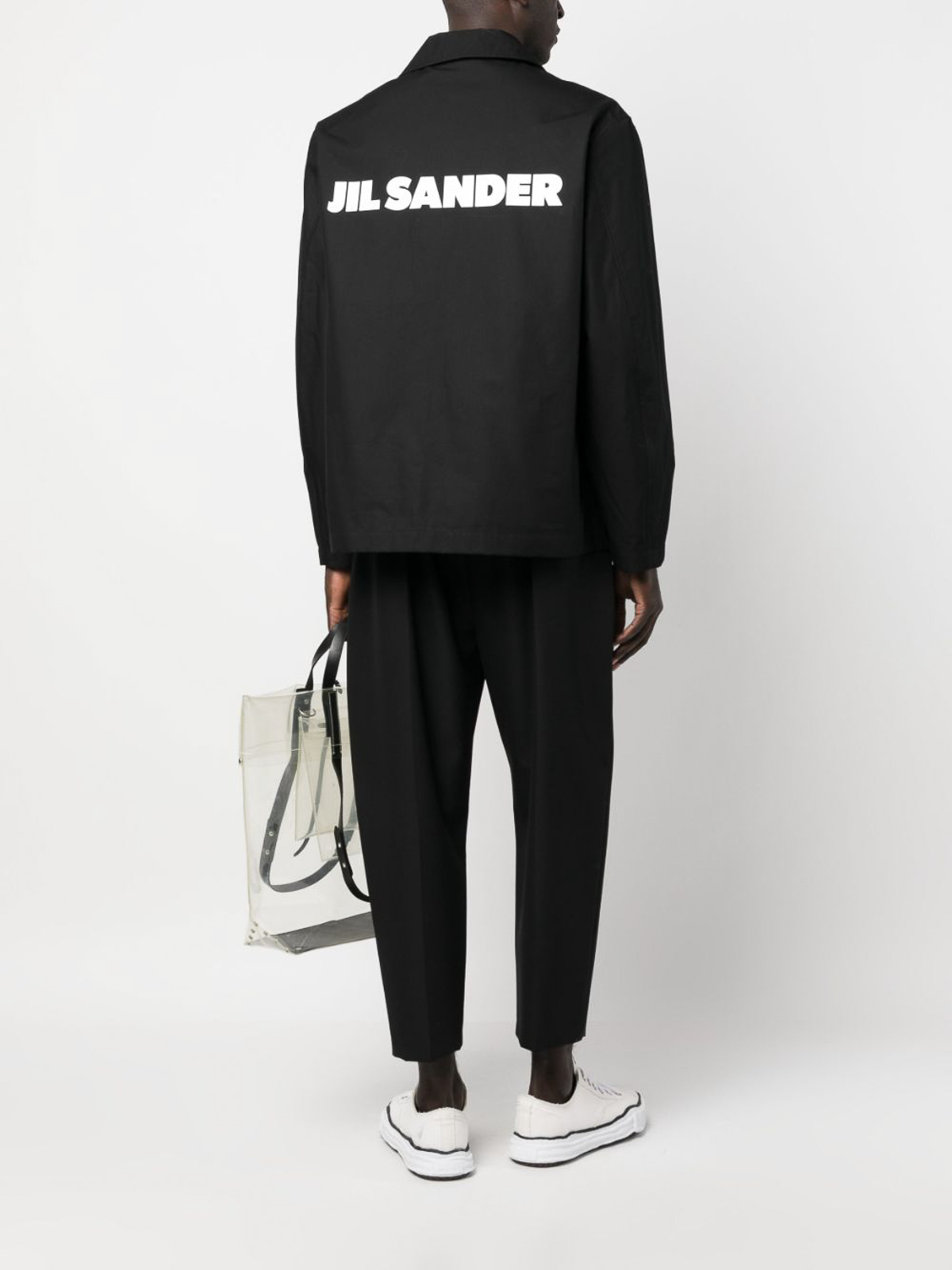 Shop Jil Sander Logo-print Cotton Shirt Jacket In Black