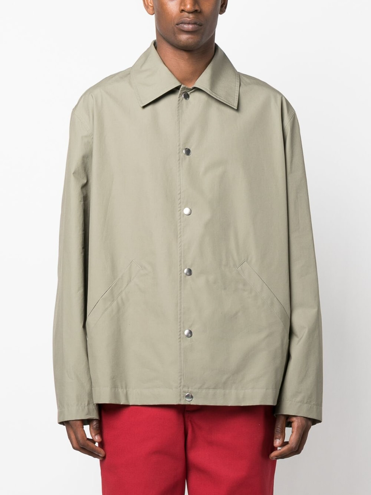 Shop Jil Sander Logo-print Cotton Shirt Jacket In Grey