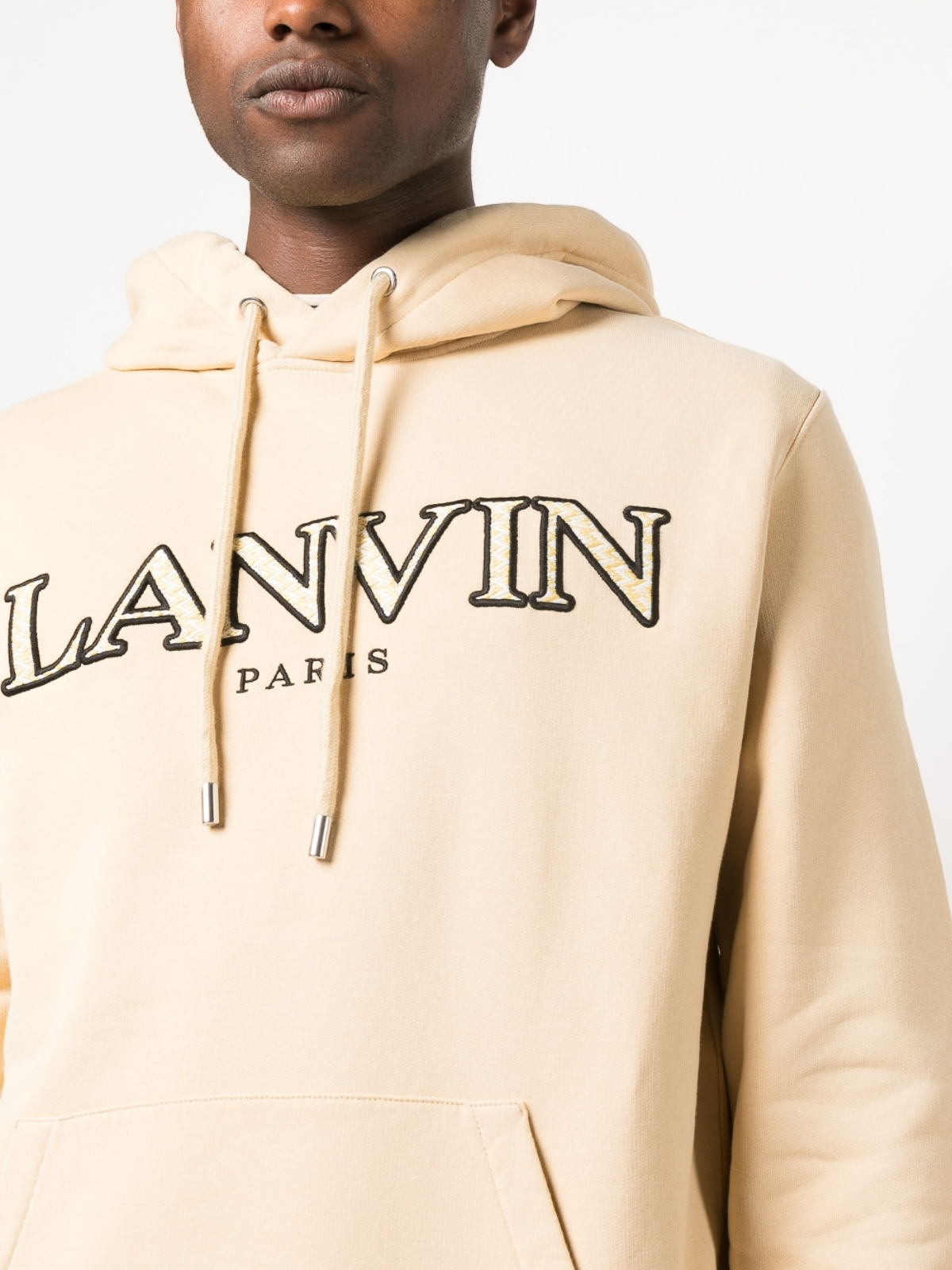 Shop Lanvin Logo-embroidered Hoodie In Beige