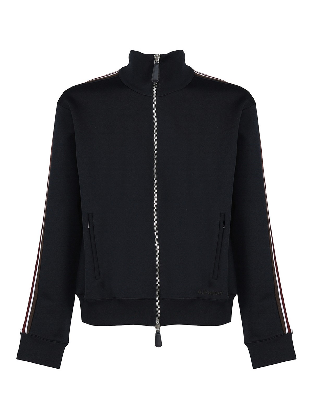 Burberry Jacket With Funnel Neck And Striped Bands In Black