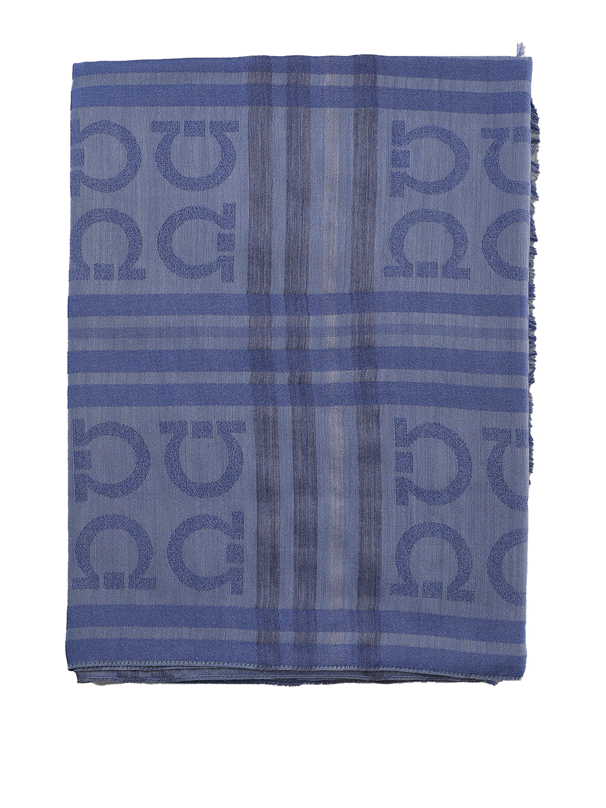 Ferragamo Wool Scarf With Hooks In Azul