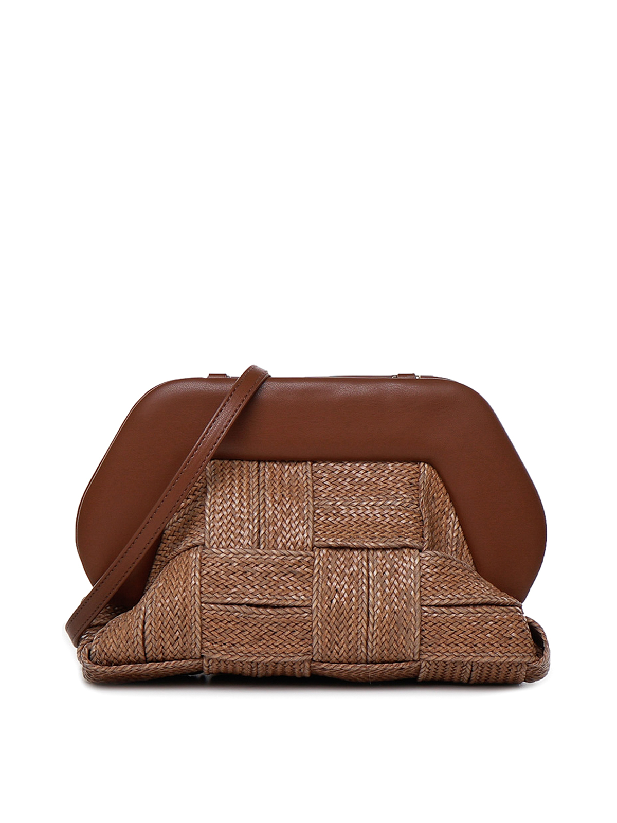 Clutches Themoirè Clutch bag in woven straw TMPS23TPIN14BROWN