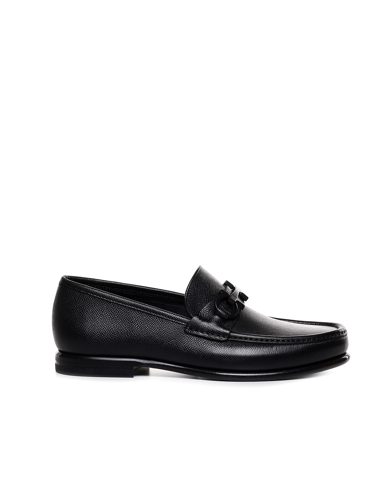 Ferragamo Calf Leather Loafers With Gancini Buckle In Black