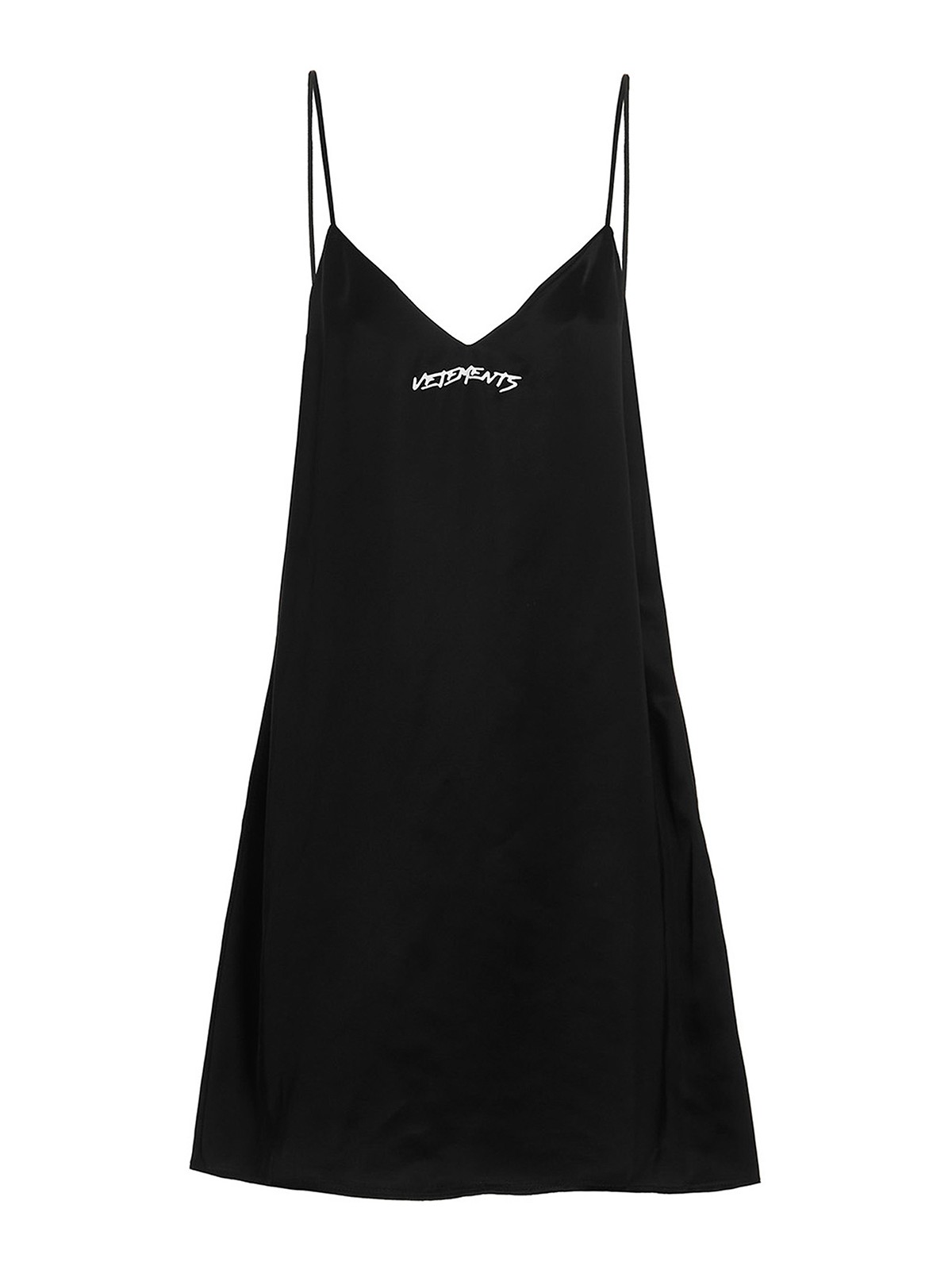 Vetements Logo-print Spaghetti-strap Dress In Black