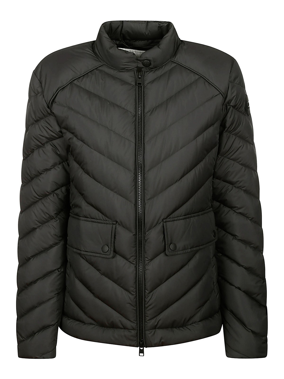 Shop Woolrich Chevron Quilted Shorts Jacket In Black