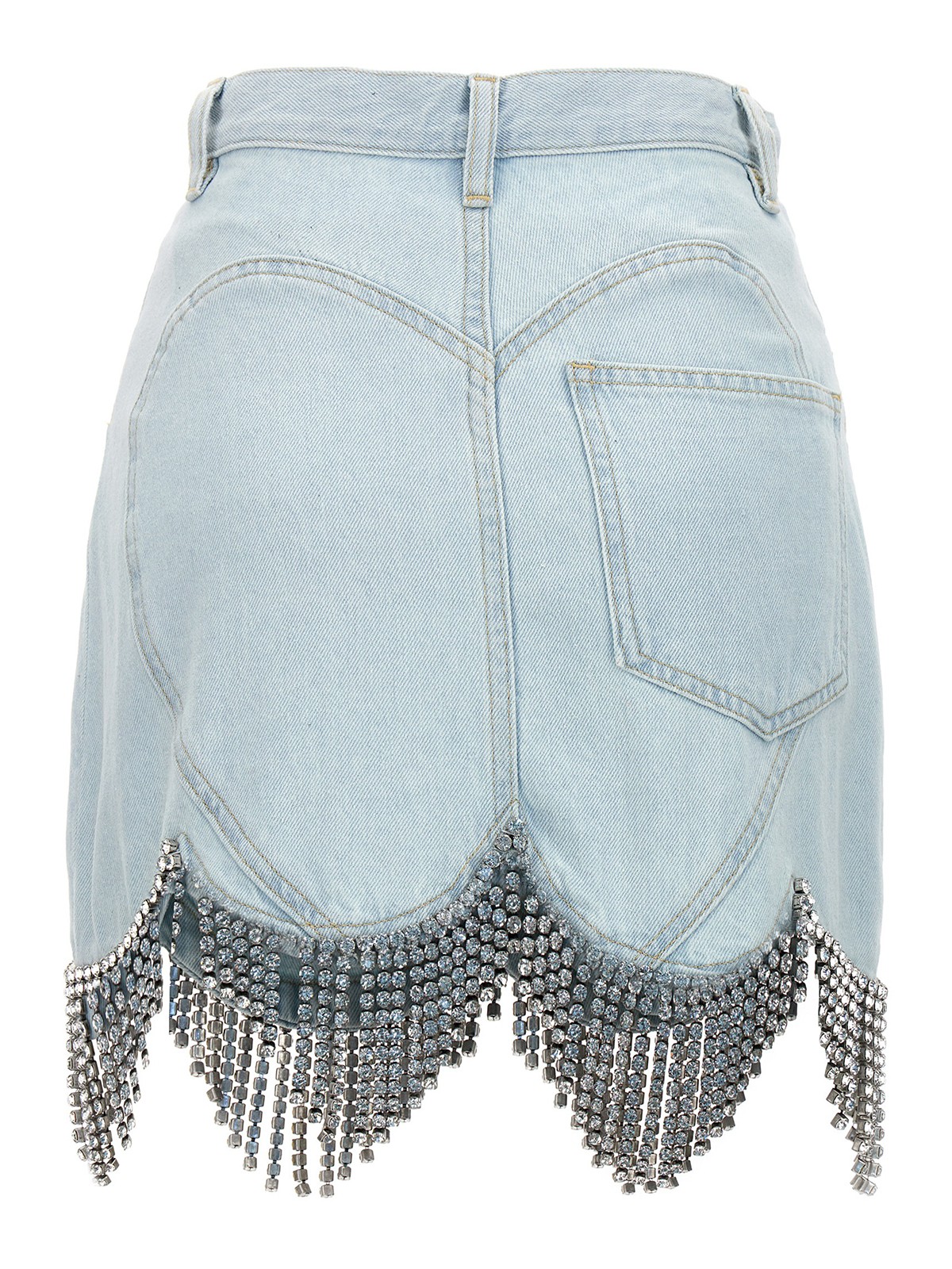 Shop Area Scalloped Denim Crystal Skirt In Light Blue