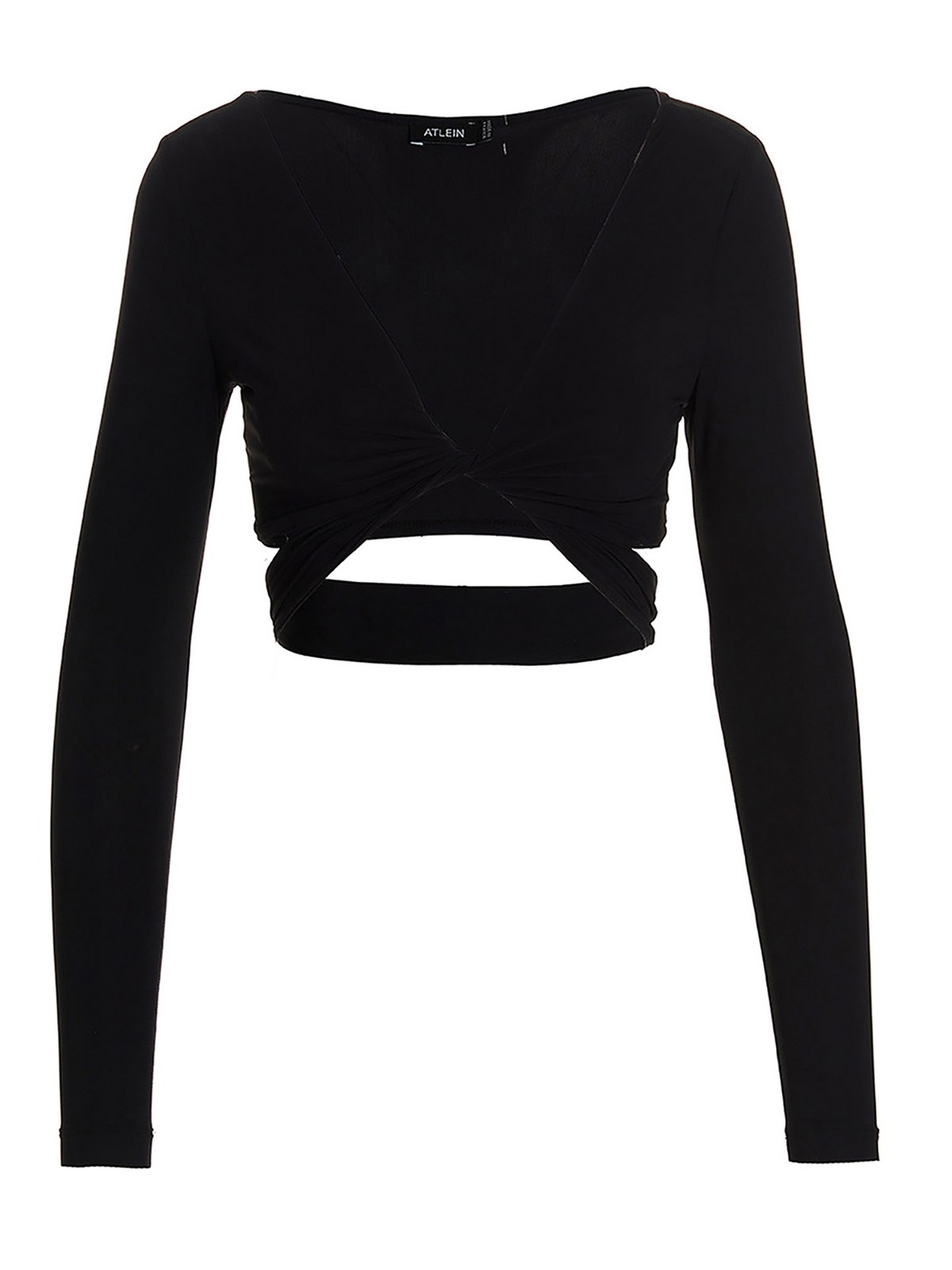 Shop Atlein Crossed Cropped Top In Black