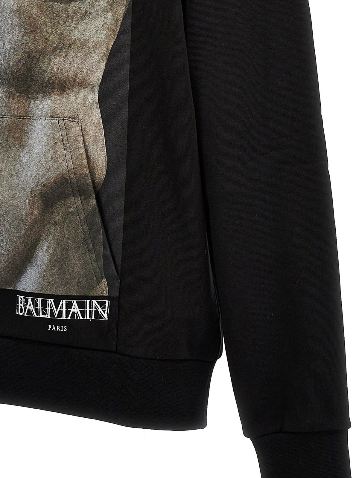 Shop Balmain Printed Hoodie In Black