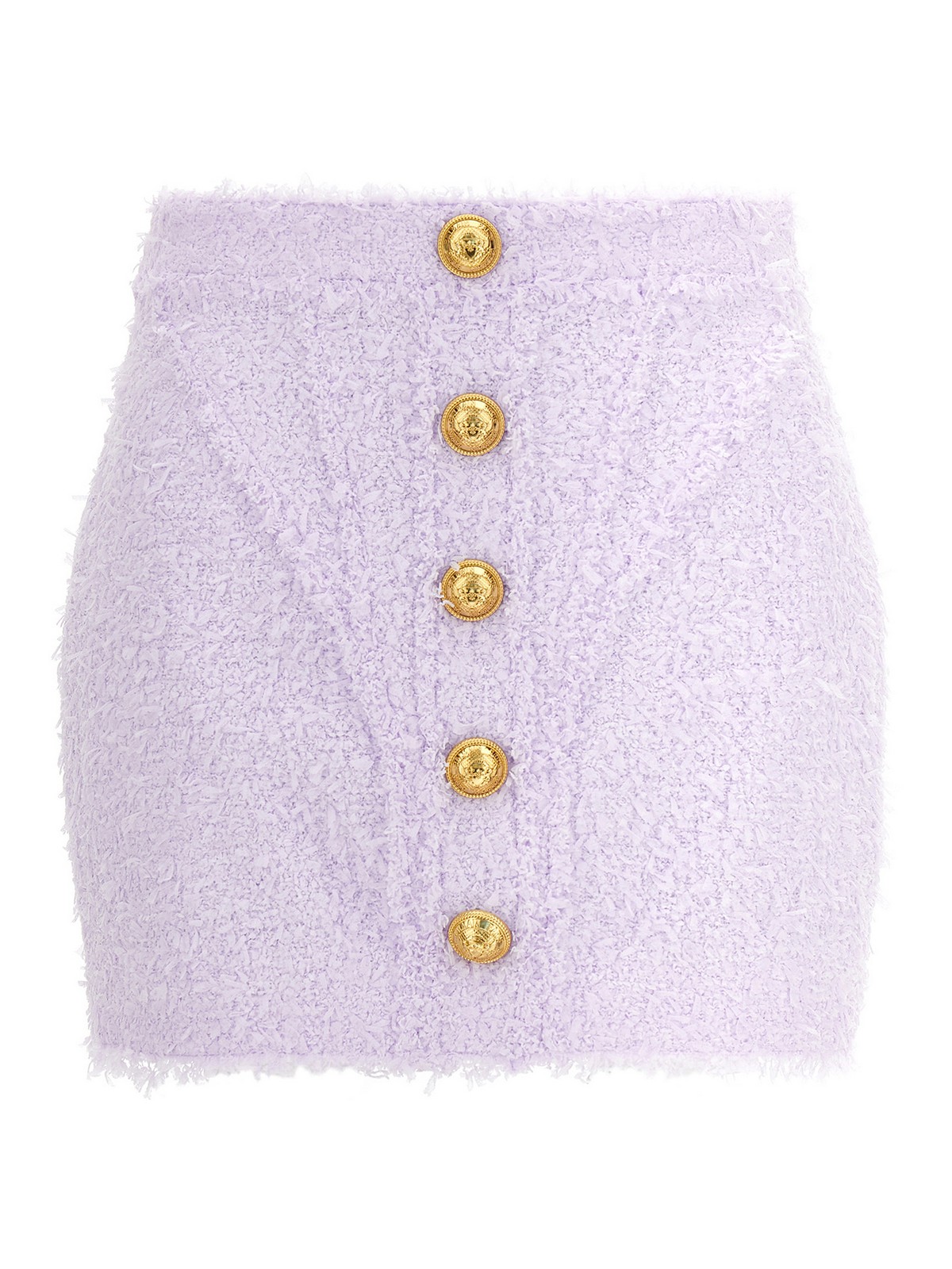 Shop Balmain Logo Button Tweed Skirt In Purple