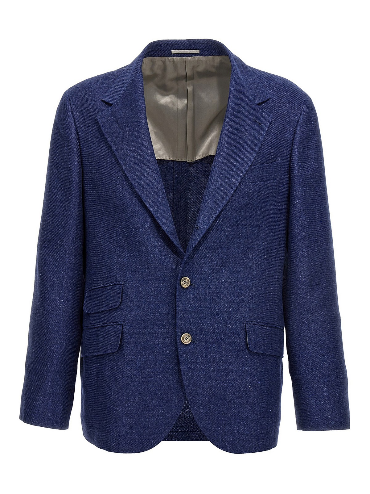 Brunello Cucinelli Single Breast Linen Blazer Jacket In Blue