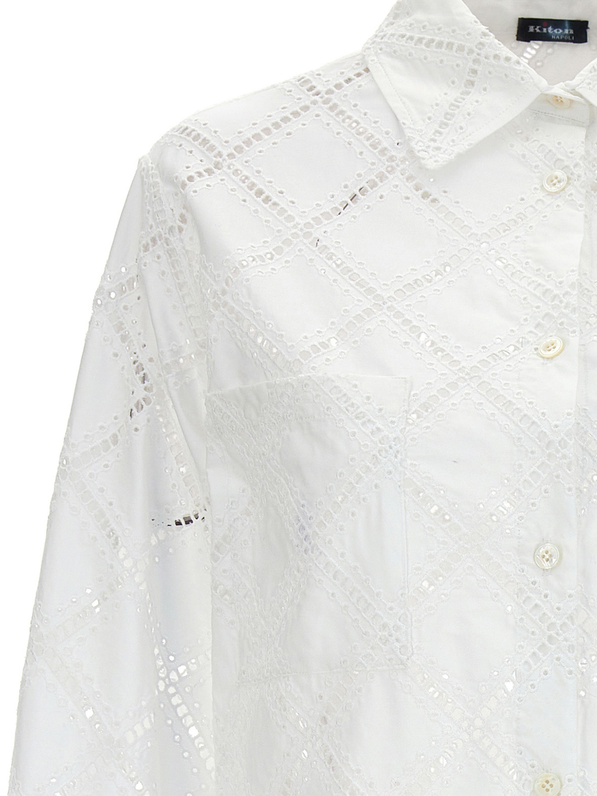Shop Kiton Openwork Cotton Shirt In Blanco
