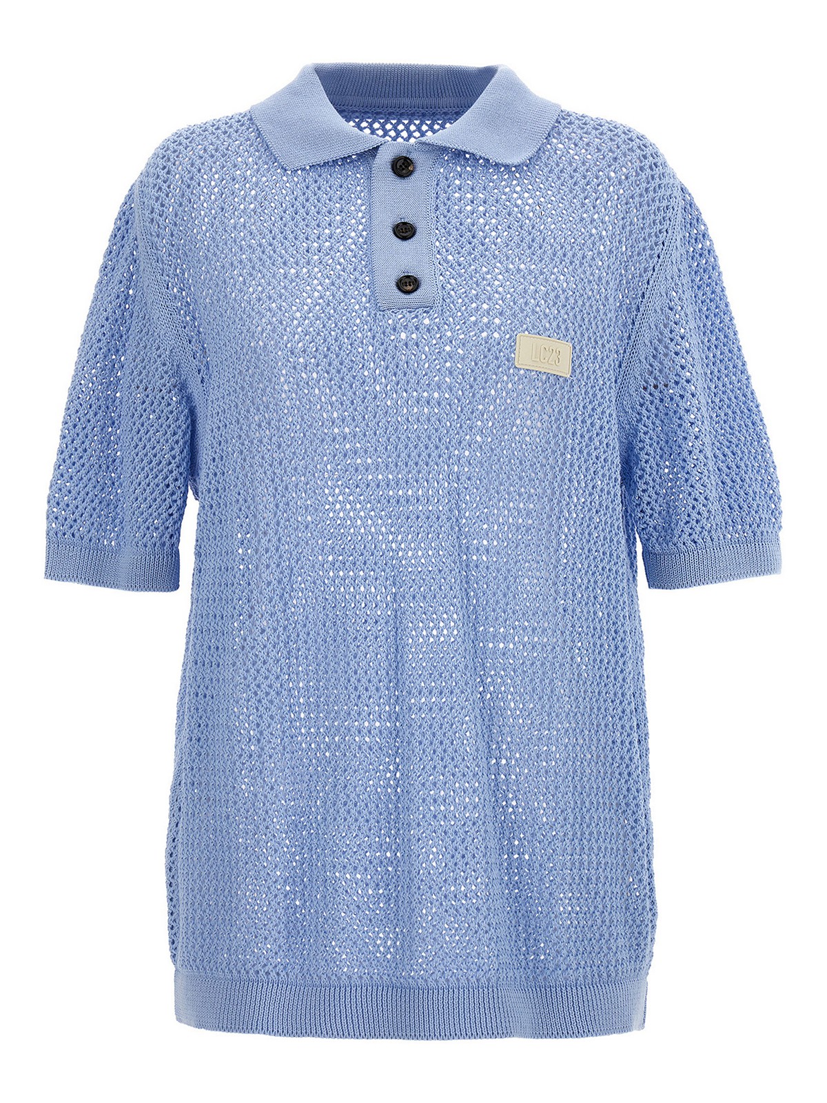 Lc23 Crochet Polo Shirt In Light Blue