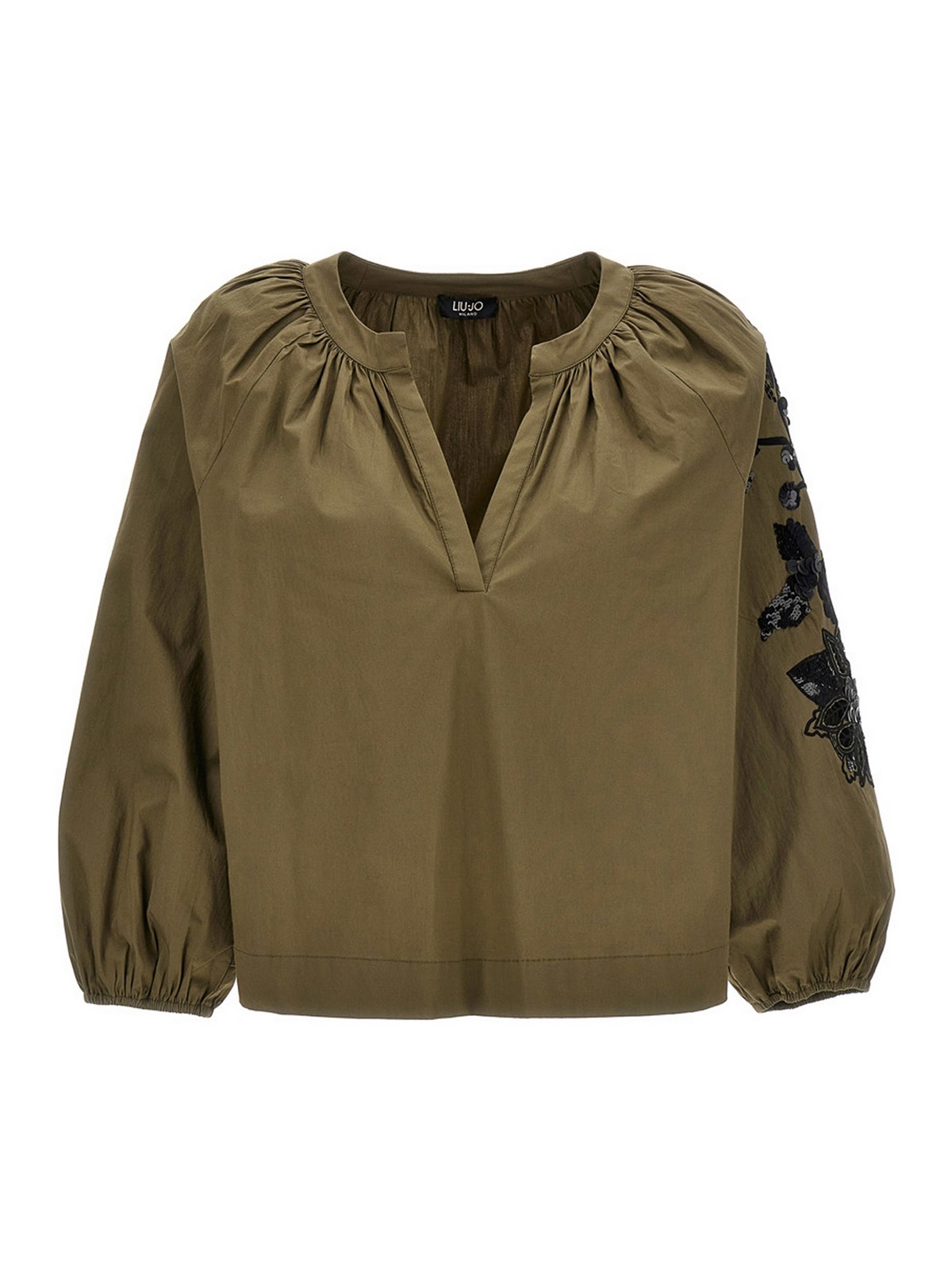 Shop Liu •jo Sequin Embroidery Blouse In Green