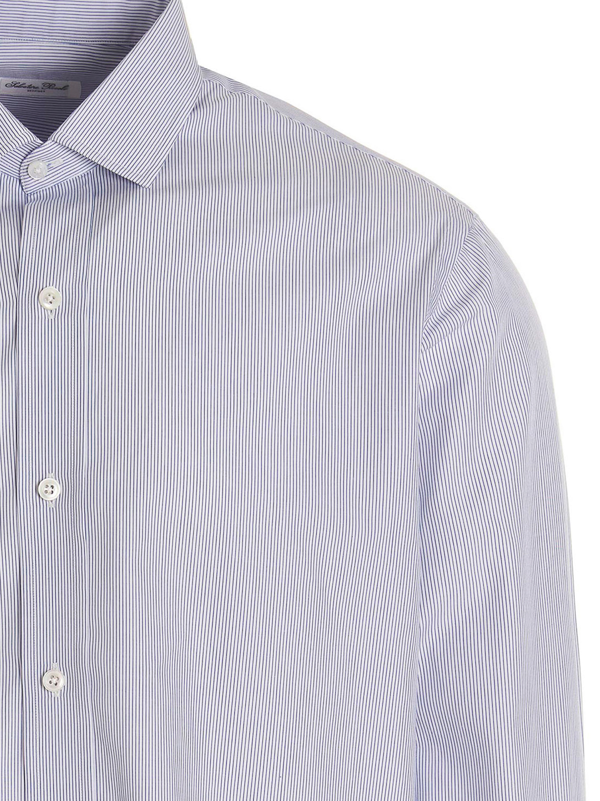 Salvatore Piccolo Tahiti white and blue cotton stripe shirt