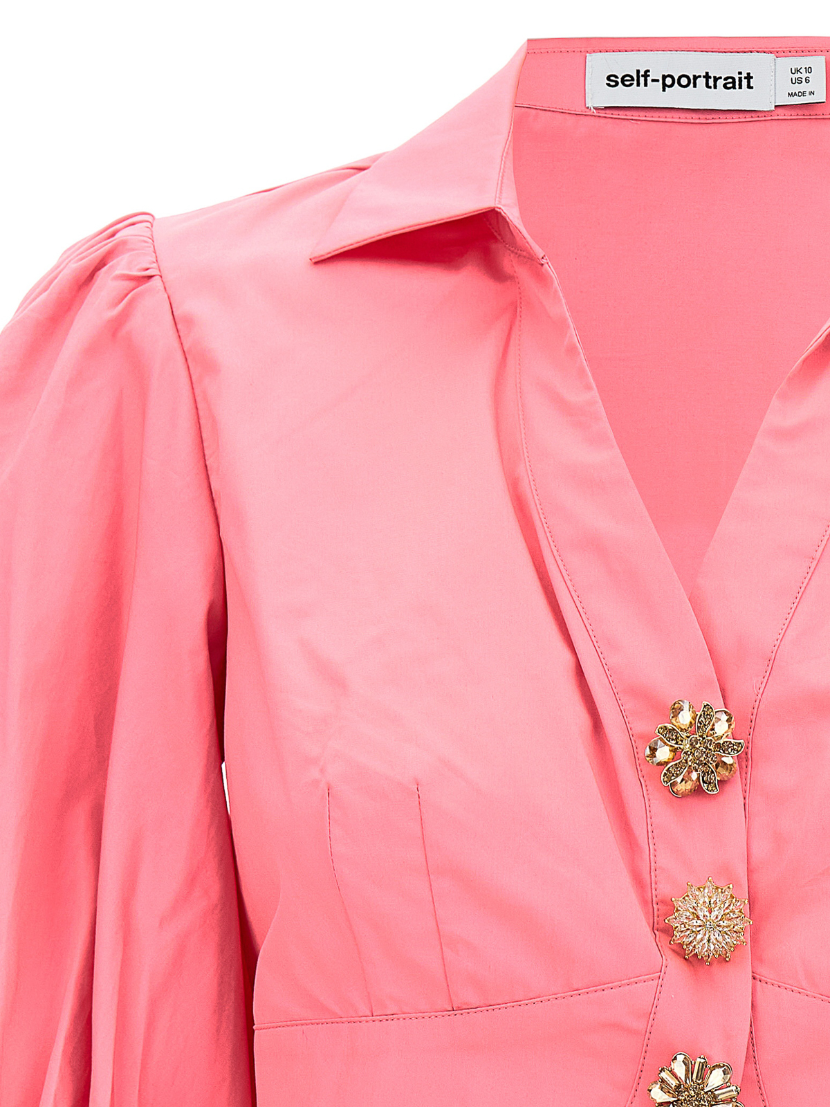 Shop Self-portrait Top Cotton Button In Color Carne Y Neutral