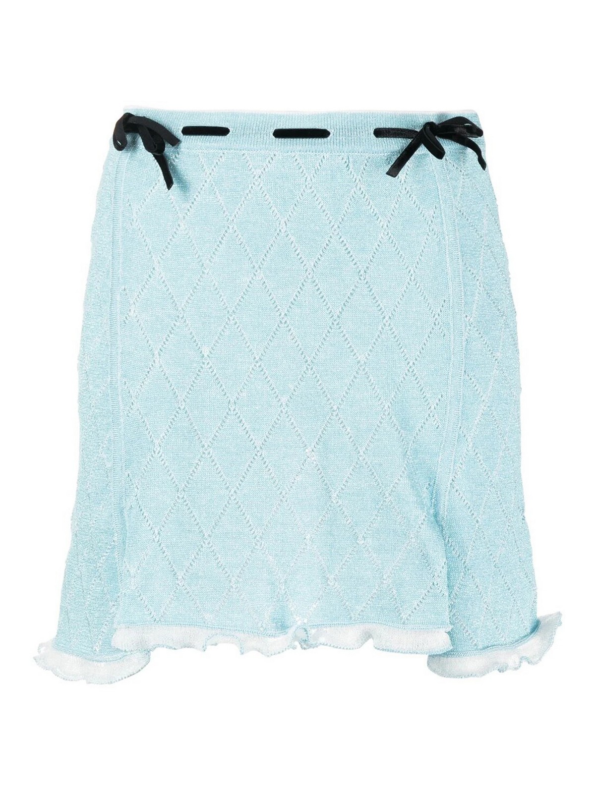 Cormio Isha Velvet-trimmed Pointelle-knit Cotton-blend Mini Skirt In Light Blue