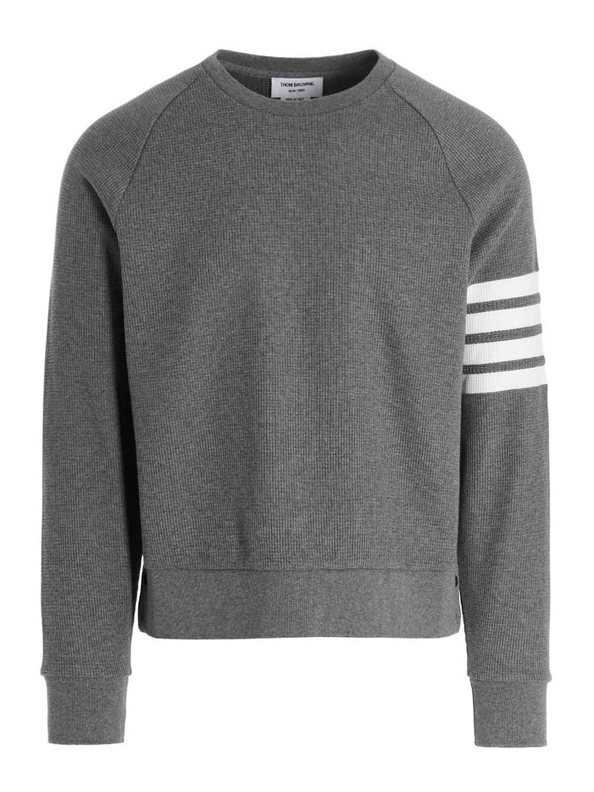Thom Browne｜SWEATSHIRTS (RAGLAN SLEEVE CREW NECK SWEATS Thom Browne Medium Grey Raglan Sleeve 4-bar Sweatshirt Made