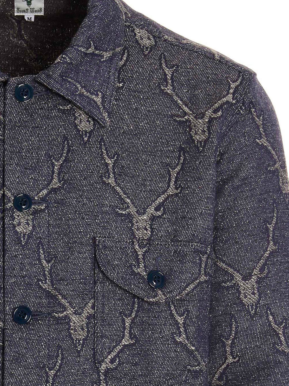 Shirts South2 West8 - smokey deer skull overshirt - LQ713NAVY