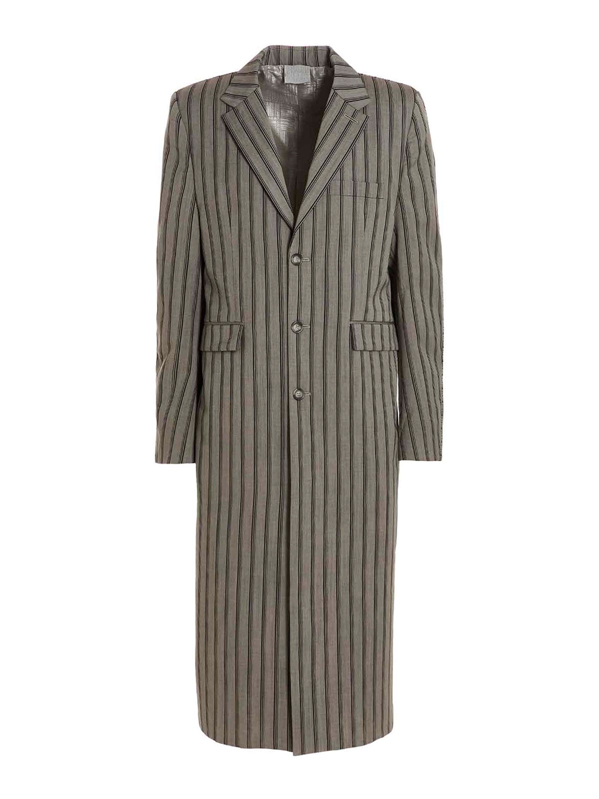 Shop Vtmnts Stripe Maxi Coat In Grey