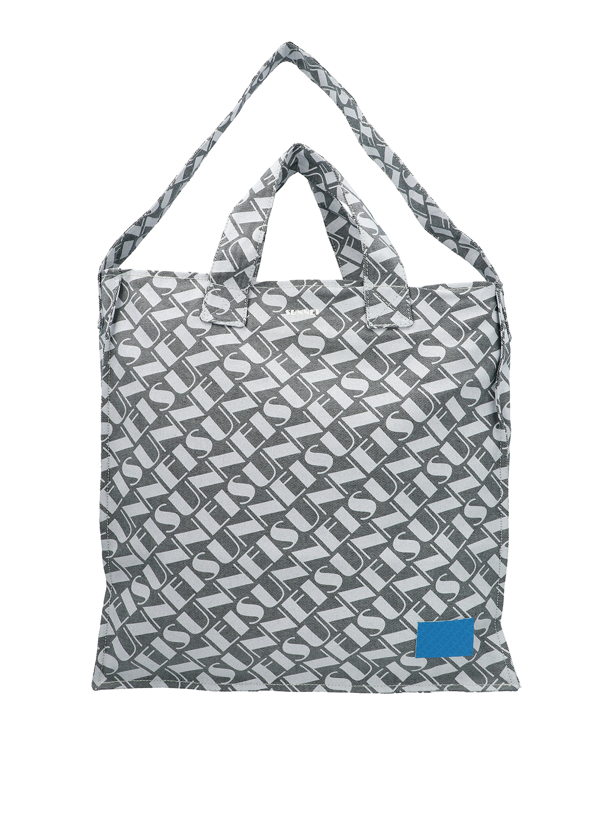 Sunnei Logo Print Denim Shopping Bag In Blanco