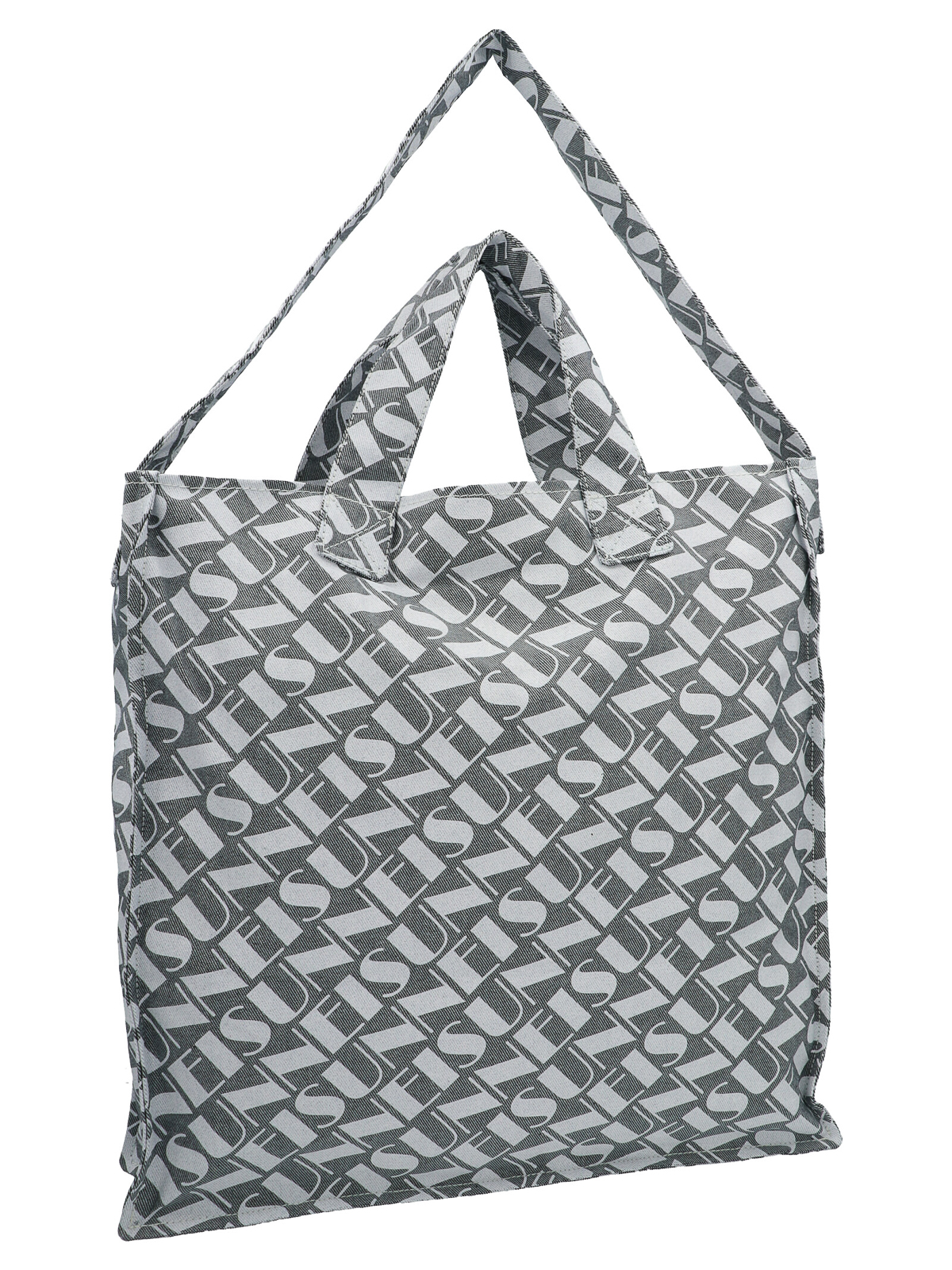 Shop Sunnei Logo Print Denim Shopping Bag In Blanco
