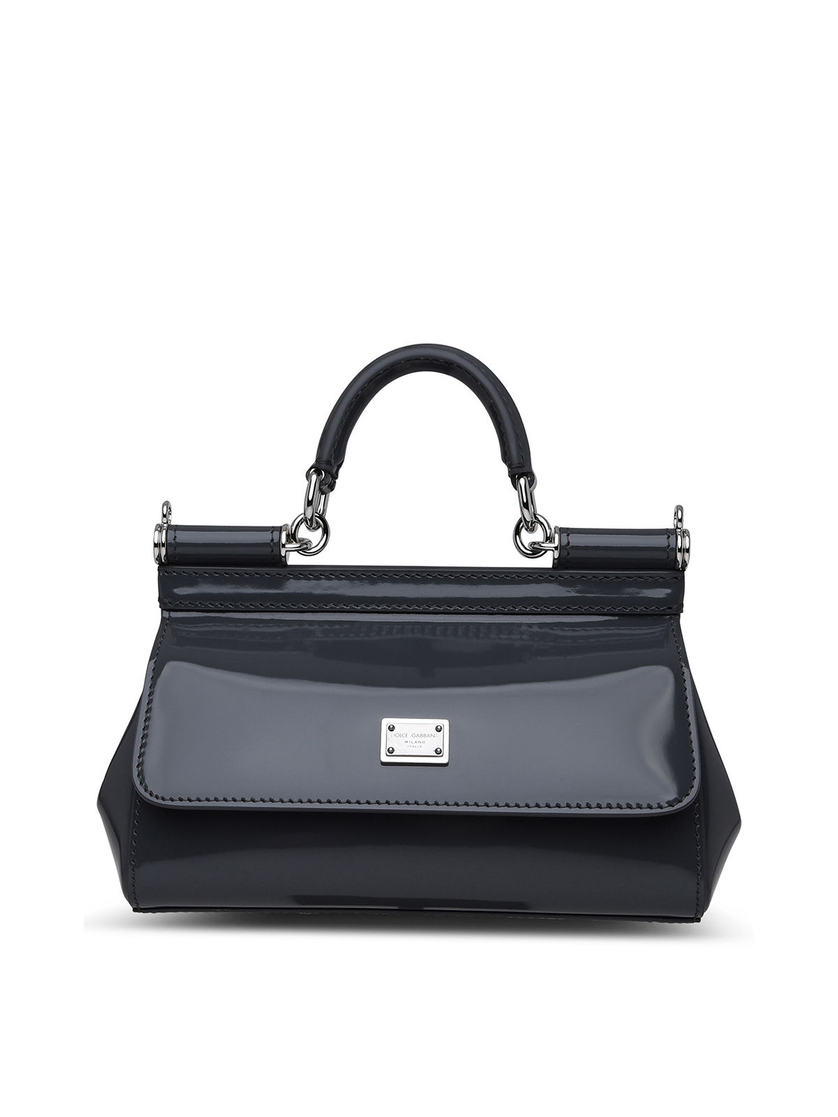 Dolce & Gabbana Small Sicily Bag In Anthracite Patent Leather In Grey