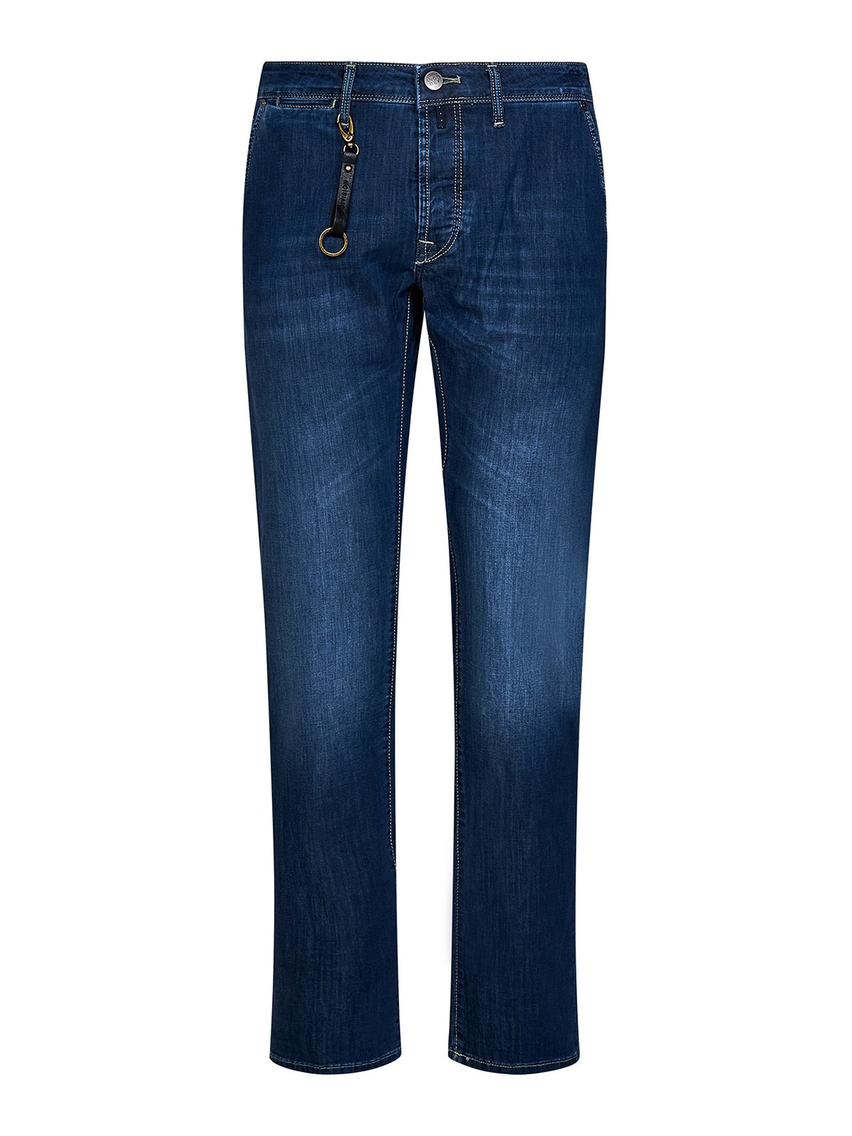 Incotex Slim Fit Jeans In Medium Blue Washed Denim