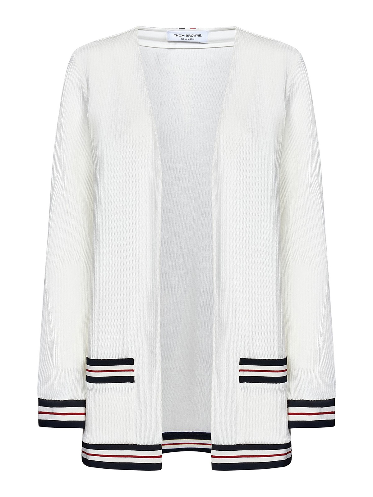 【送料&関税込】Thom Browne White Cotton Cardigan Thom Browne - White V-Neck Cotton Cardigan | Mitchell Stores