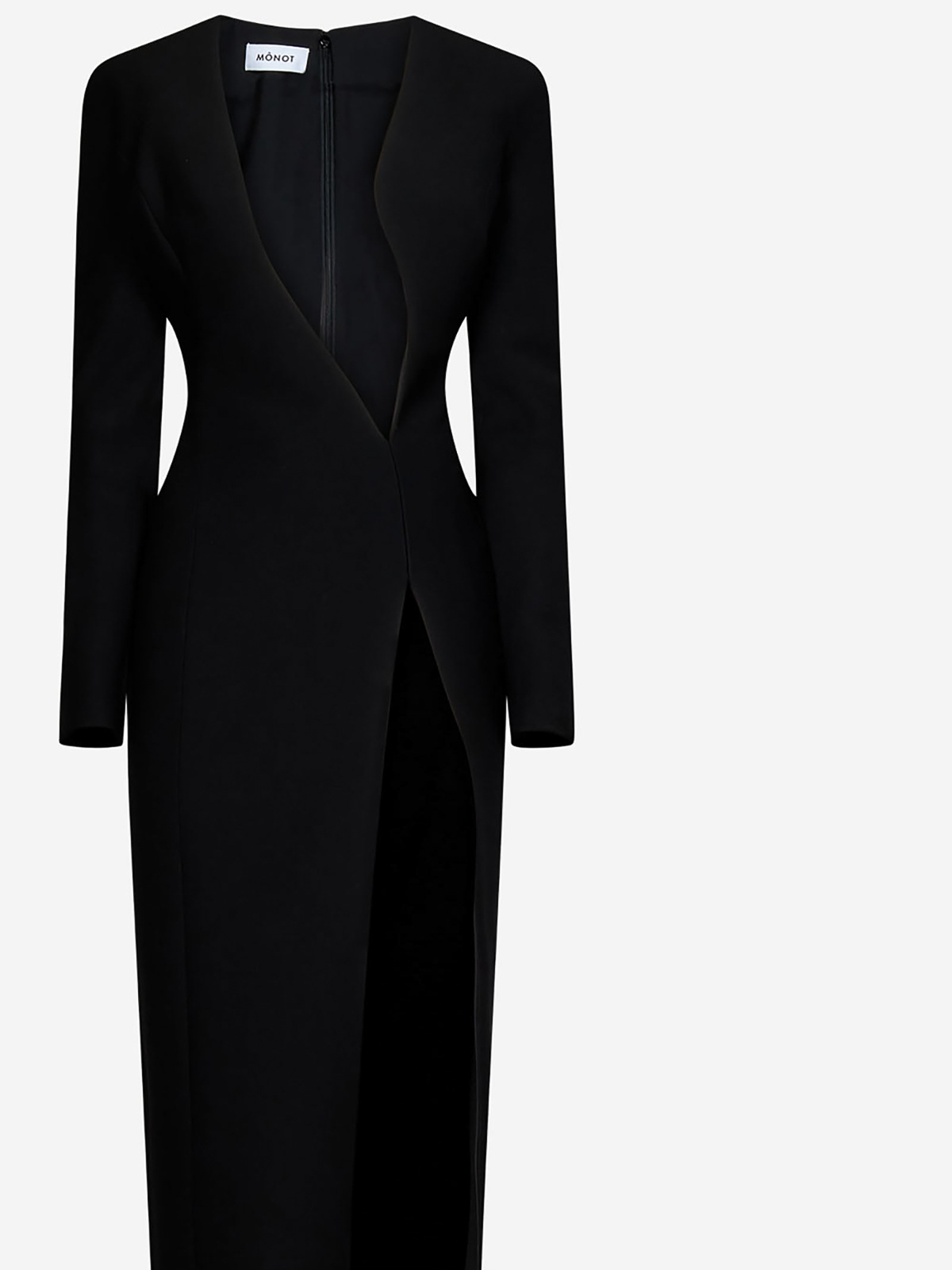 Shop Monot Black Crepe Long-sleeved Maxi Dress In Negro