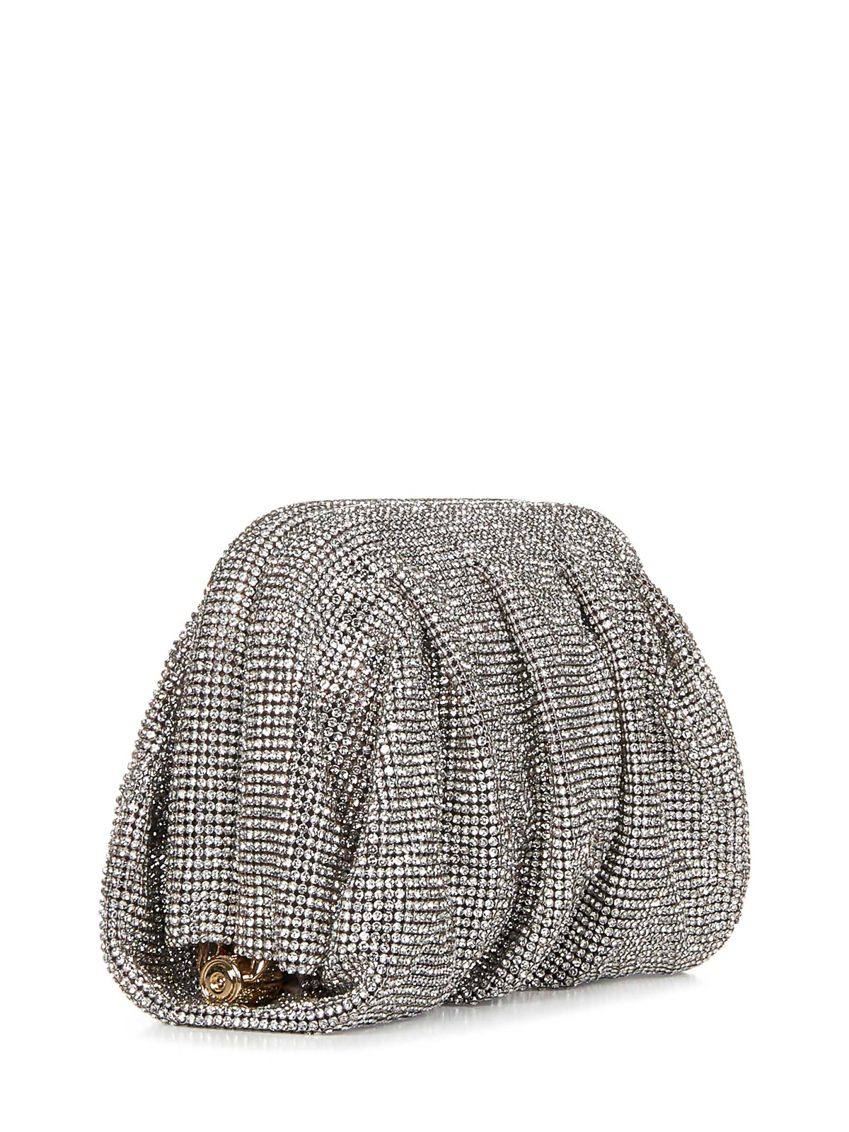 Shop Benedetta Bruzziches Silver Draped Crystal Mesh Clutch