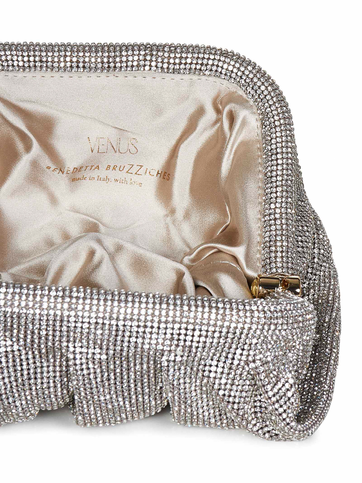 Shop Benedetta Bruzziches Silver Draped Crystal Mesh Clutch