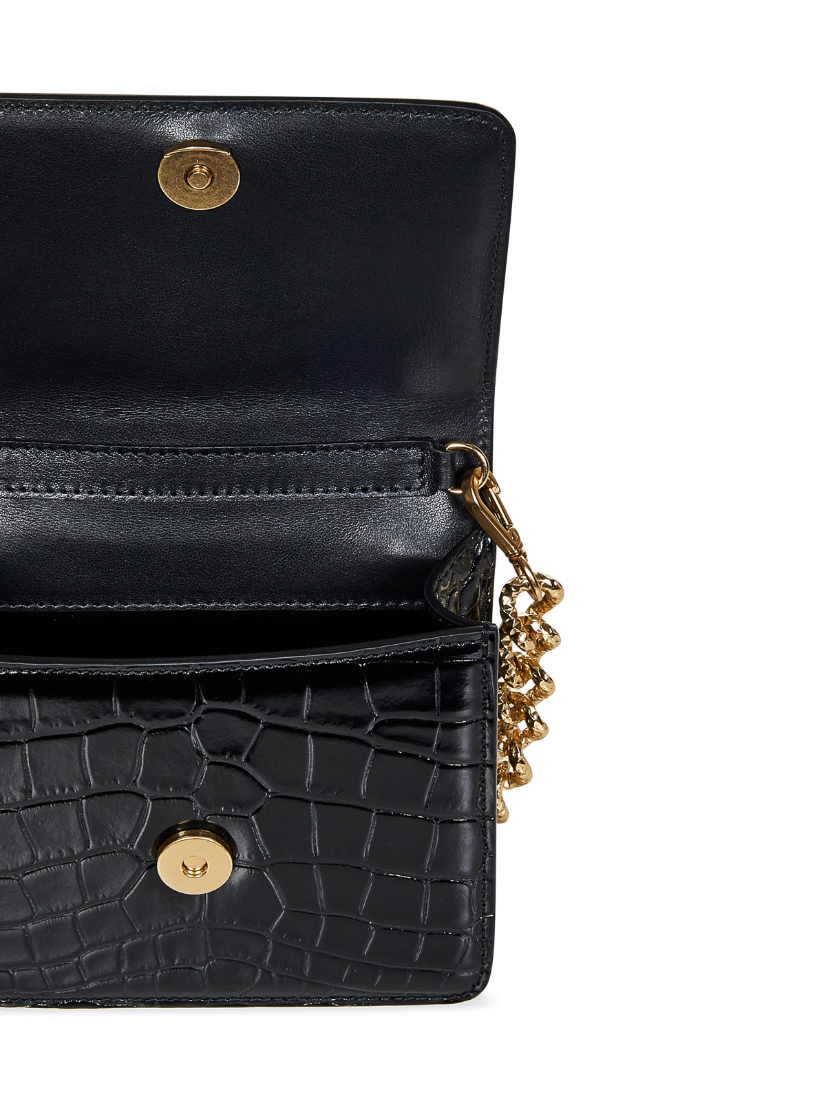 Roberto Cavalli Metallic Gold Crocodile Embossed Leather Bag